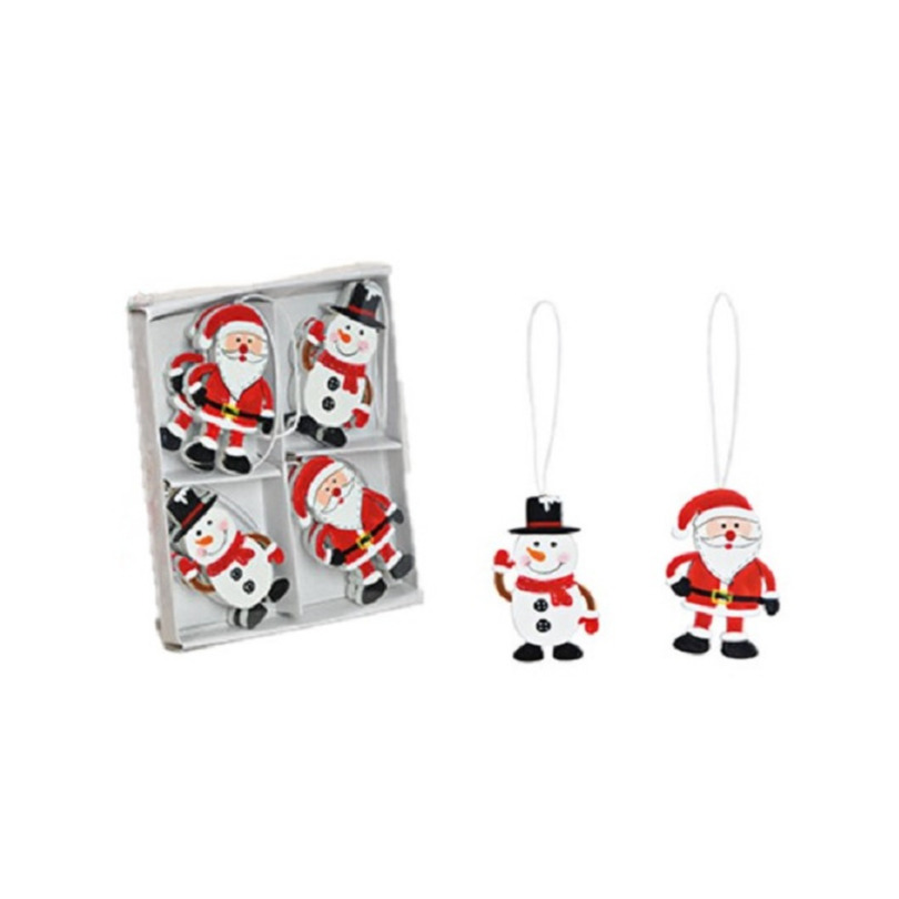 8x stuks houten kersthangers kerstmannen en sneeuwpop 6 cm kerstornamenten -