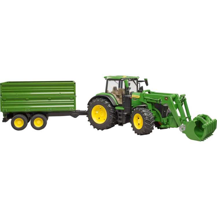 bruder John Deere 7R 350 met Frontlader en transportaanhanger modelvoertuig 03155