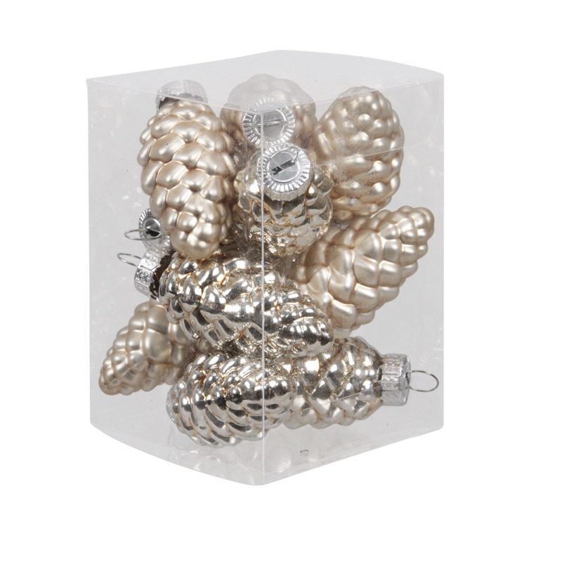 12x stuks glazen dennenappels kersthangers licht champagne (autumn blonde) 6 cm mat/glans -