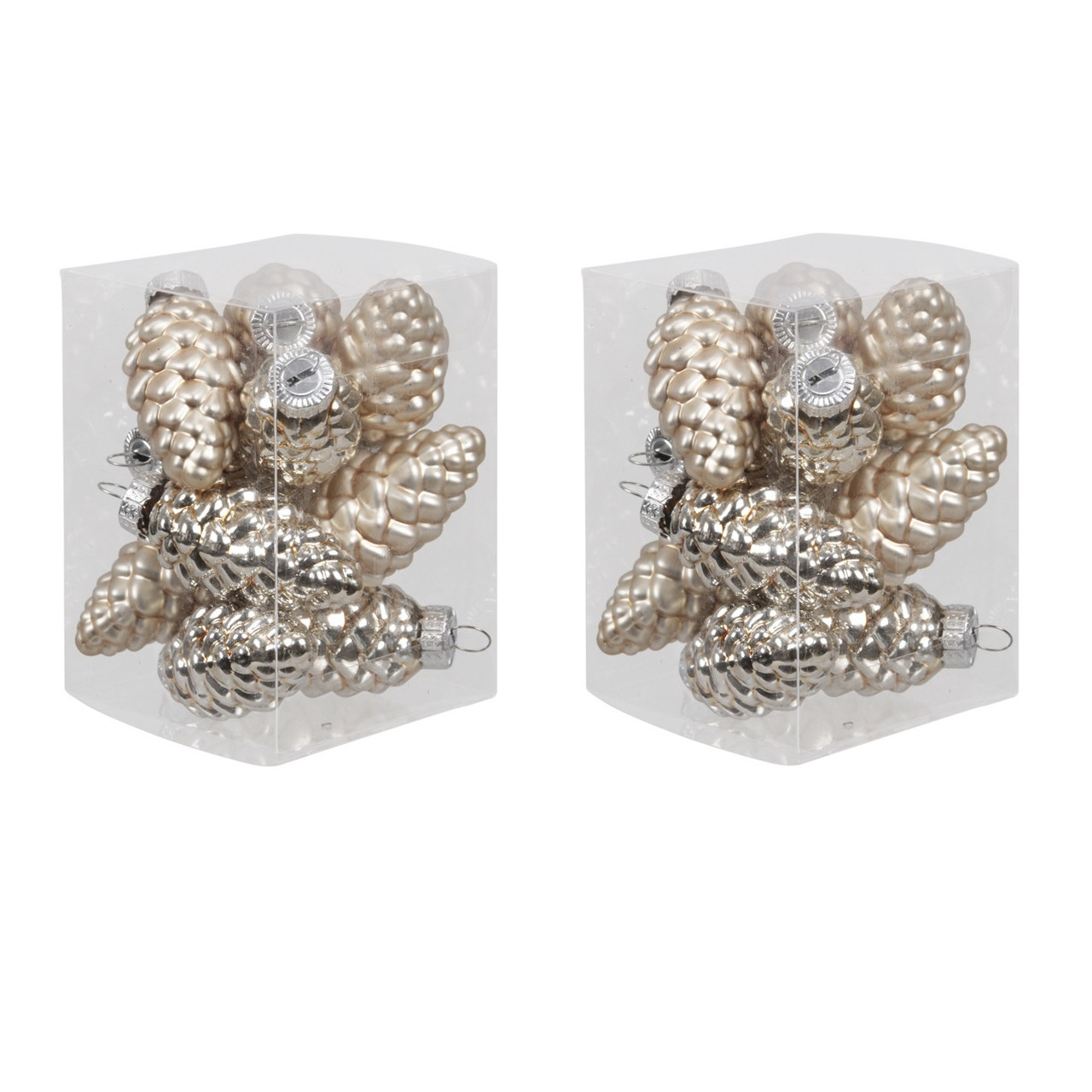 24x stuks glazen dennenappels kersthangers licht champagne (autumn blonde) 6 cm mat/glans -