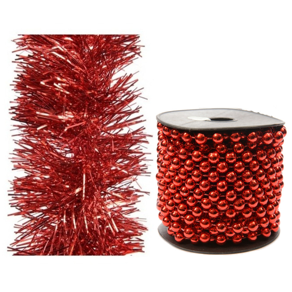 Set van kralenslinger 10 mtr en folie slinger 2,7 m rood -