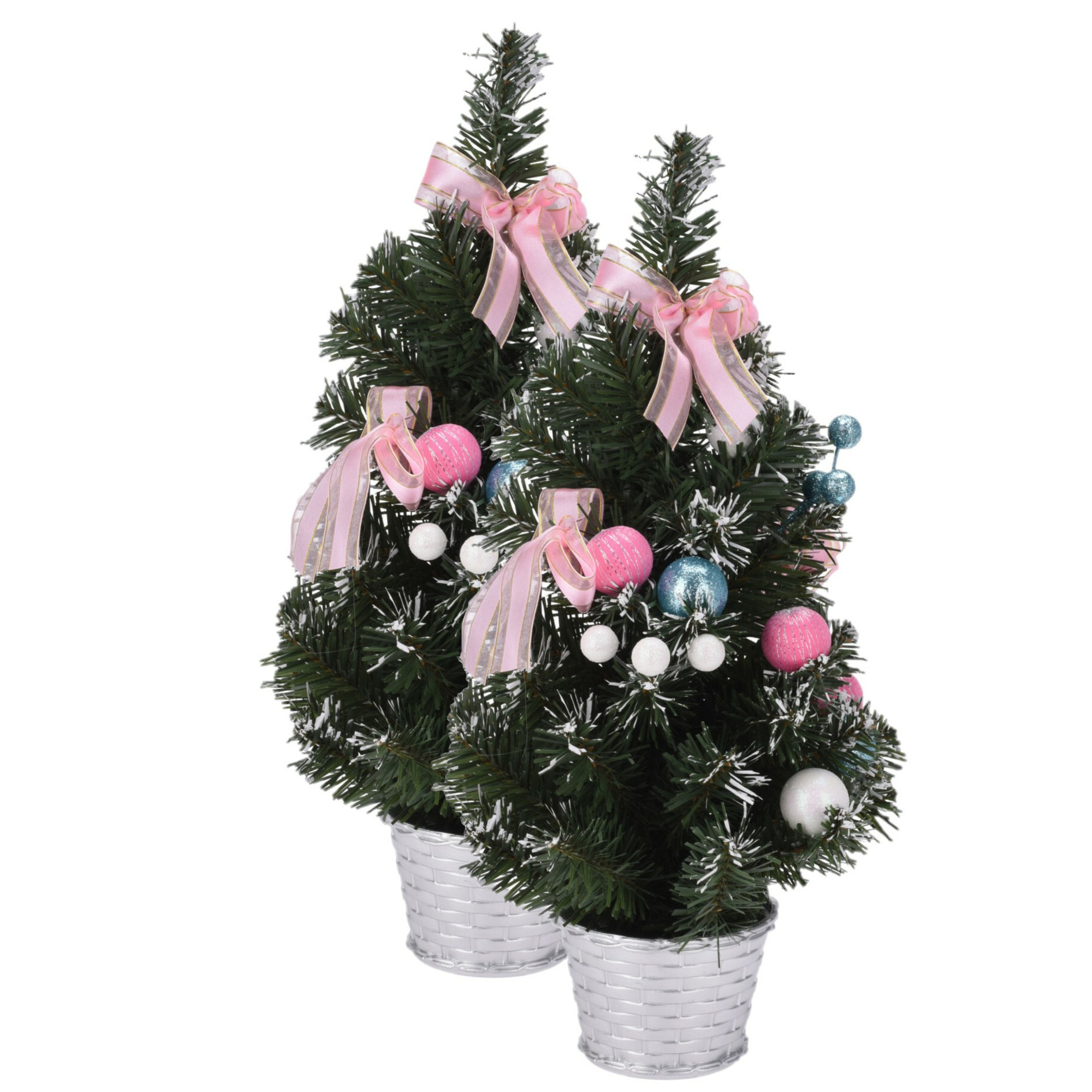 2x stuks kunstbomen/kunst kerstbomen inclusief kerstversiering 40 cm kerstversiering -