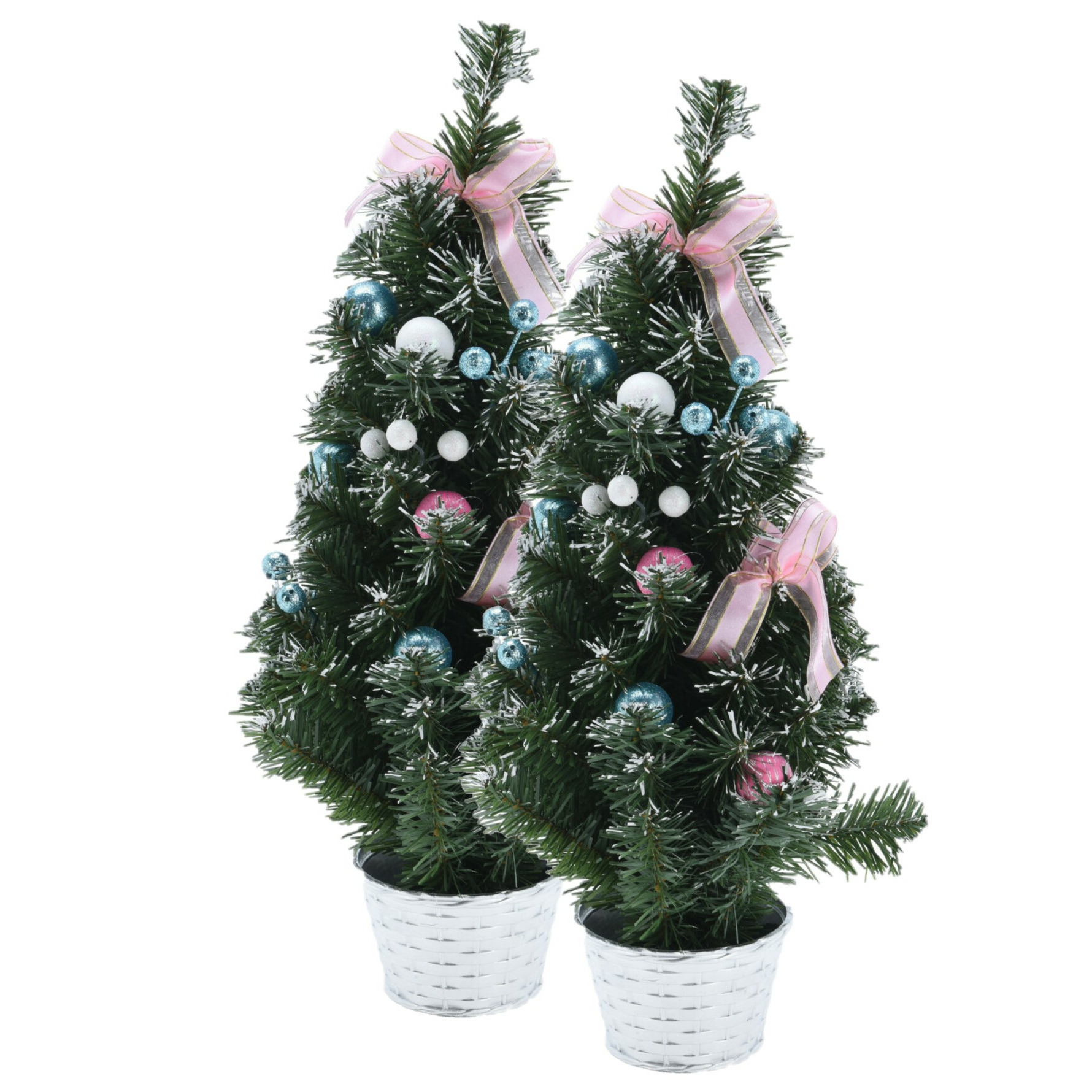 2x stuks kunstbomen/kunst kerstbomen inclusief kerstversiering 50 cm kerstversiering -