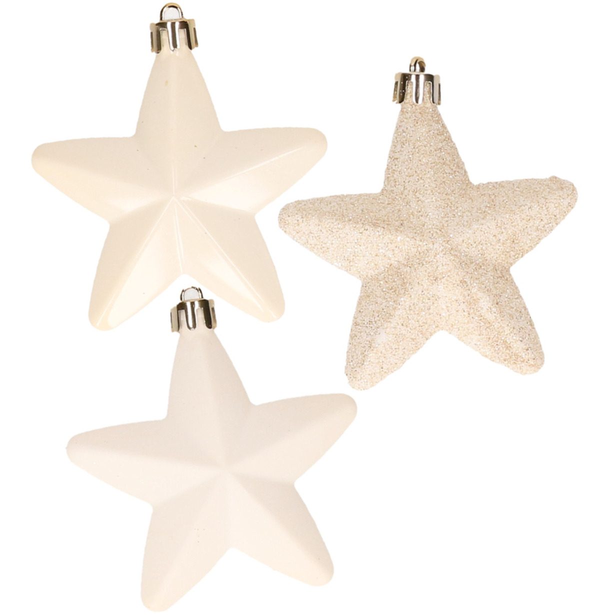 Kerstornamenten kunststof sterren 6x st creme wit 7 cm -