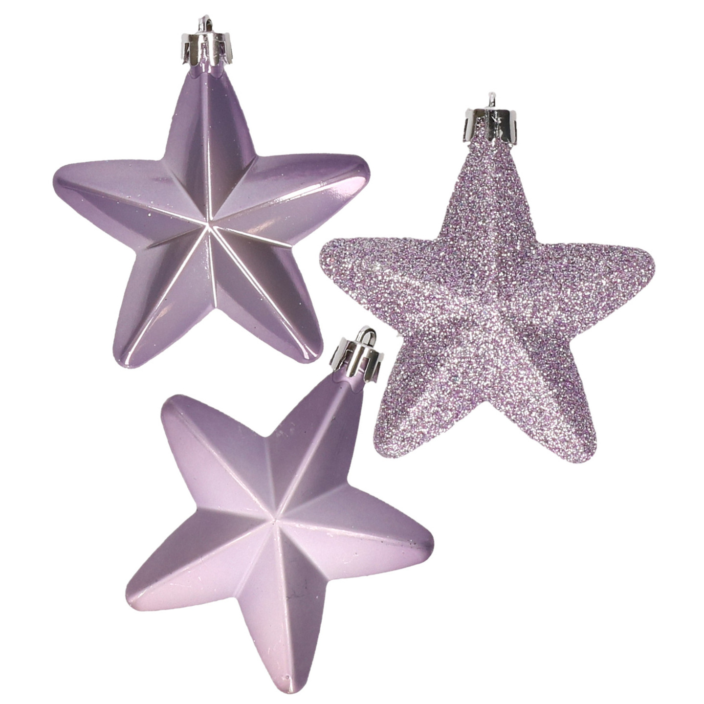 Kerstornamenten kunststof sterren 6x st lila paars 7 cm -