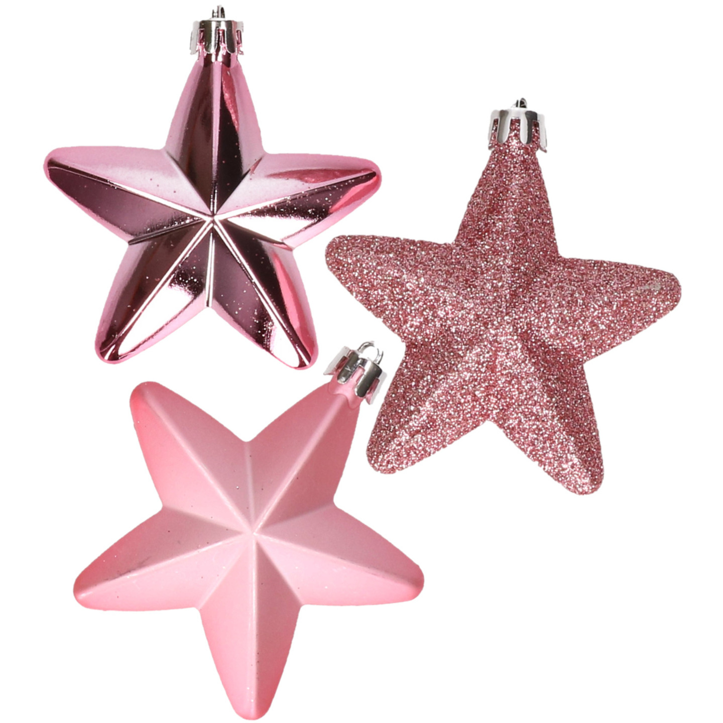 Kerstornamenten kunststof sterren 6x st roze 7 cm -