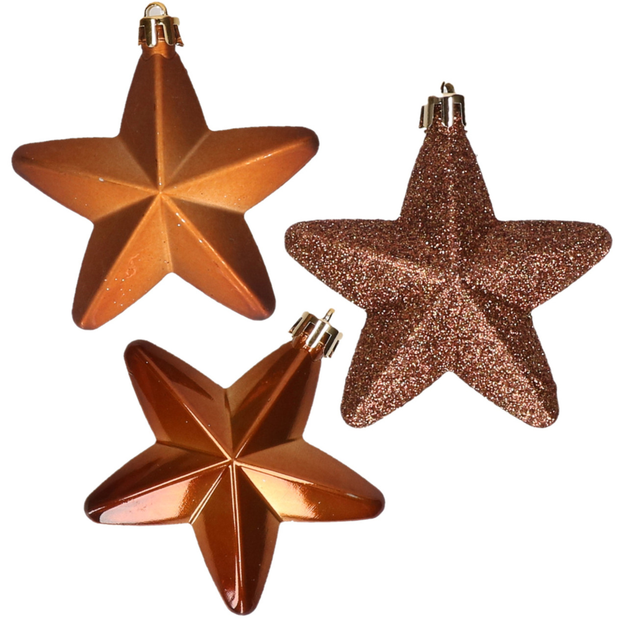 6x stuks kunststof sterren kersthangers bruin 7 cm -