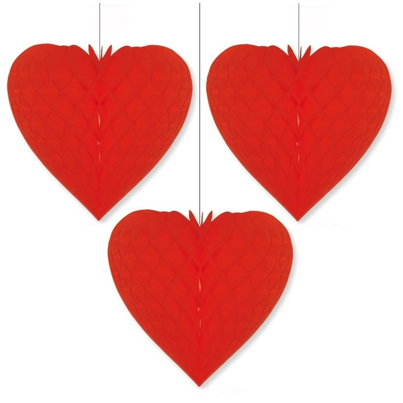 Set van 3x stuks bellatio decorations groot rood decoratie hart 40 cm hangend -