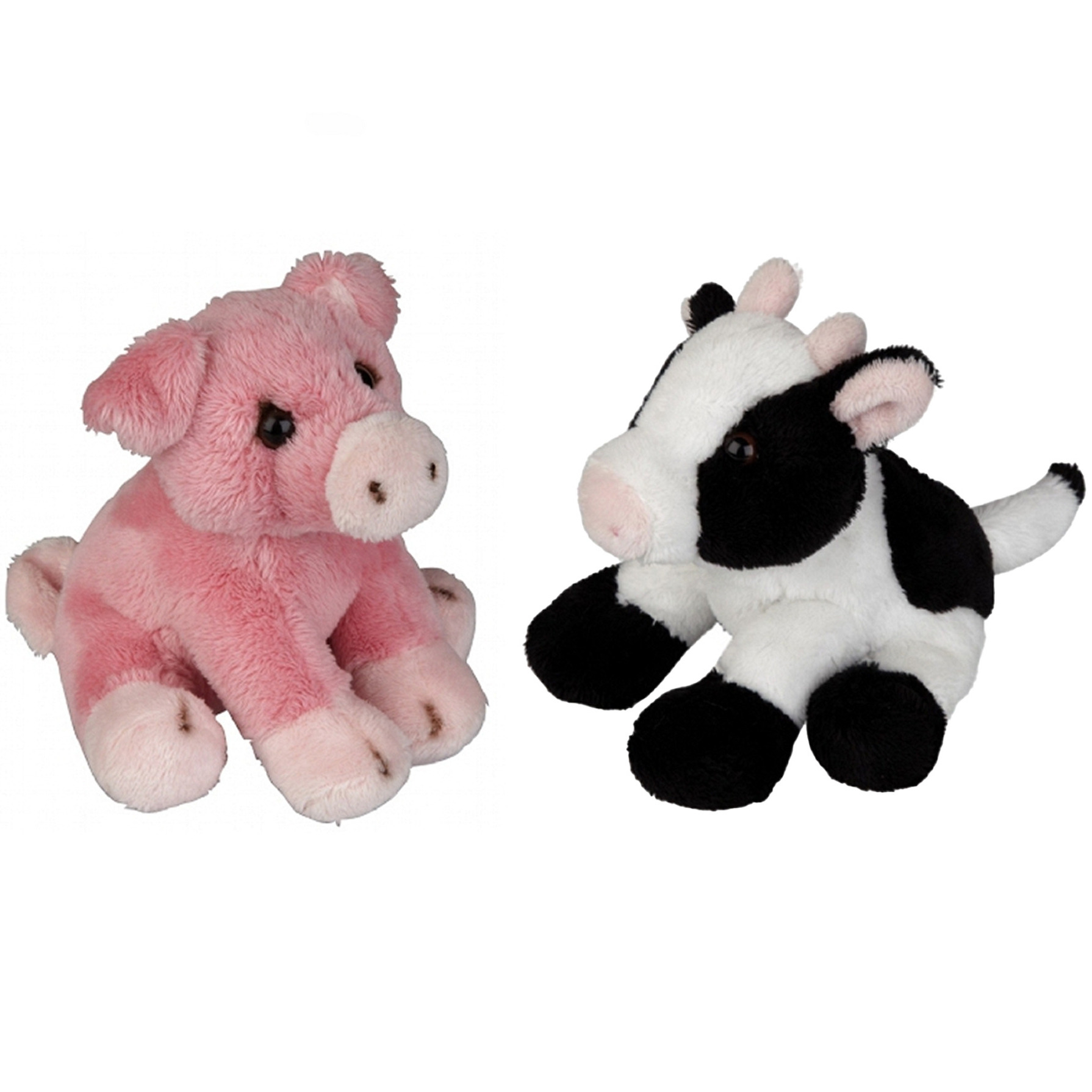 Boerderij dieren zachte pluche knuffels 2x stuks - Varken en Koe van 15 cm -
