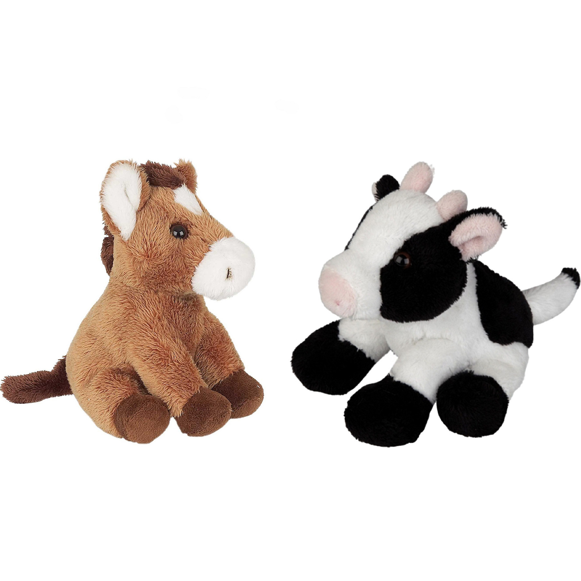 Boerderij dieren zachte pluche knuffels 2x stuks - Paard en Koe van 15 cm -