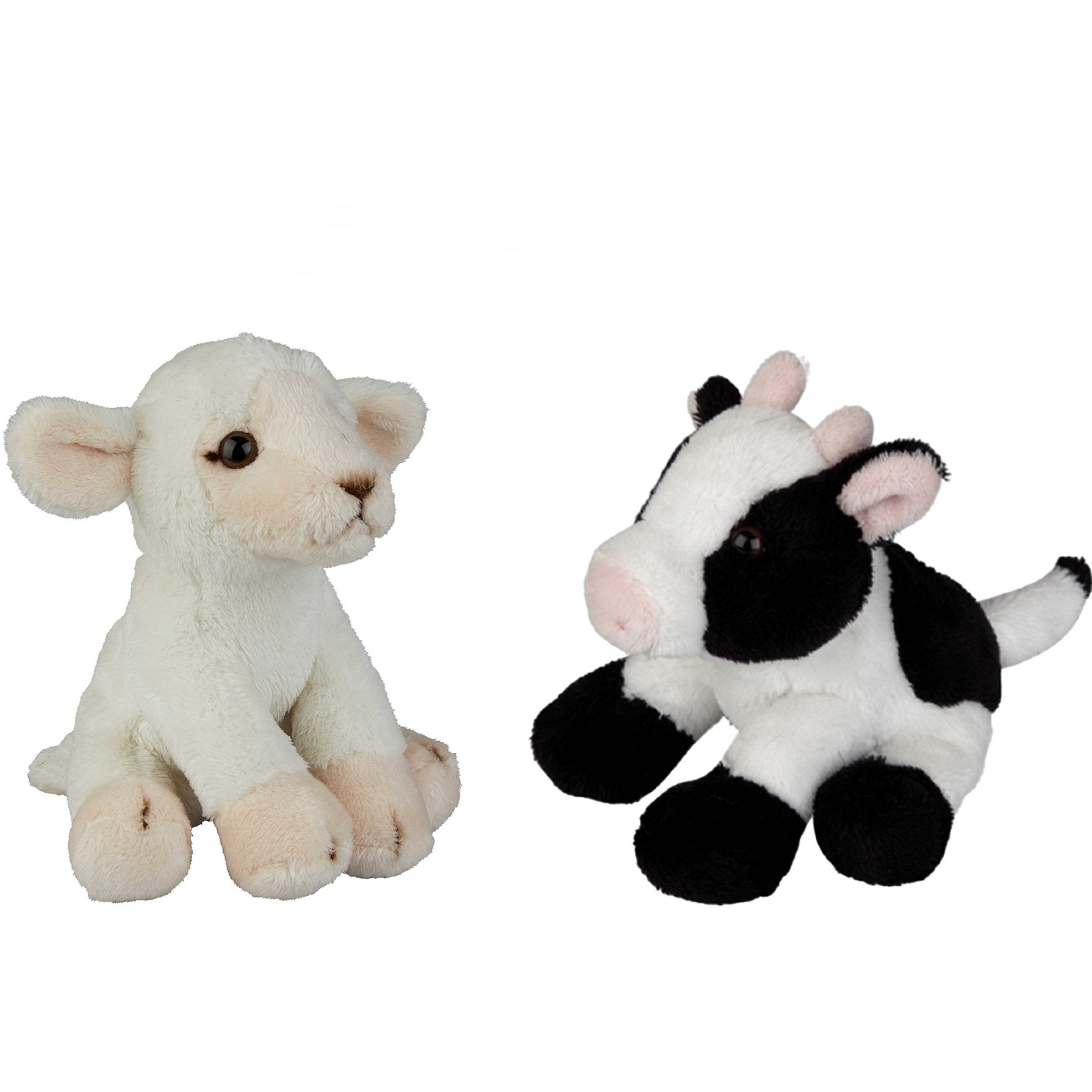 Boerderij dieren zachte pluche knuffels 2x stuks - Schaap en Koe van 15 cm -