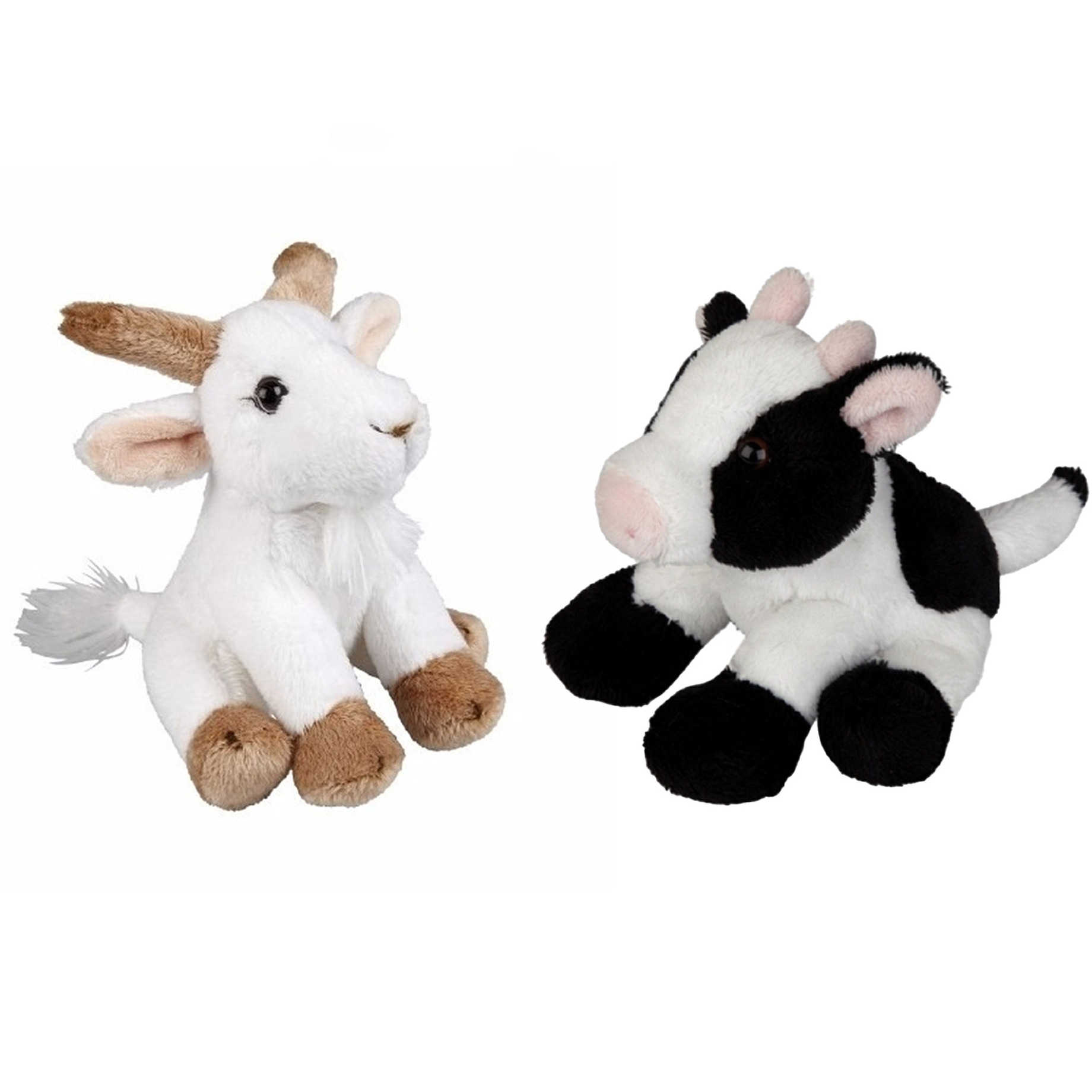 Boerderij dieren zachte pluche knuffels 2x stuks - Geit en Koe van 15 cm -