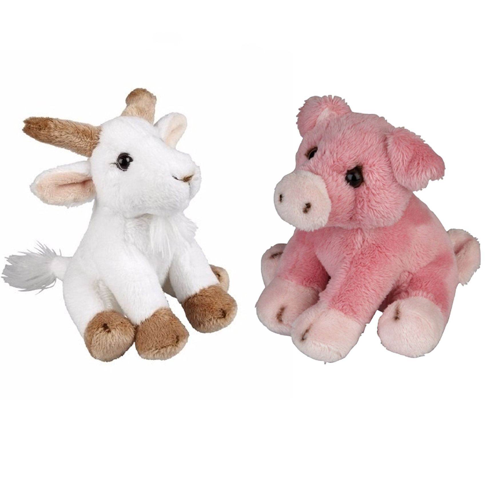 Boerderij dieren zachte pluche knuffels 2x stuks - Varken en Geit van 15 cm -
