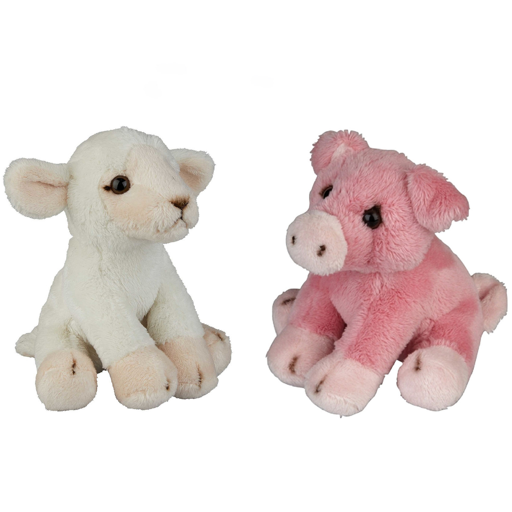 Boerderij dieren zachte pluche knuffels 2x stuks - Varken en Schaap van 15 cm -