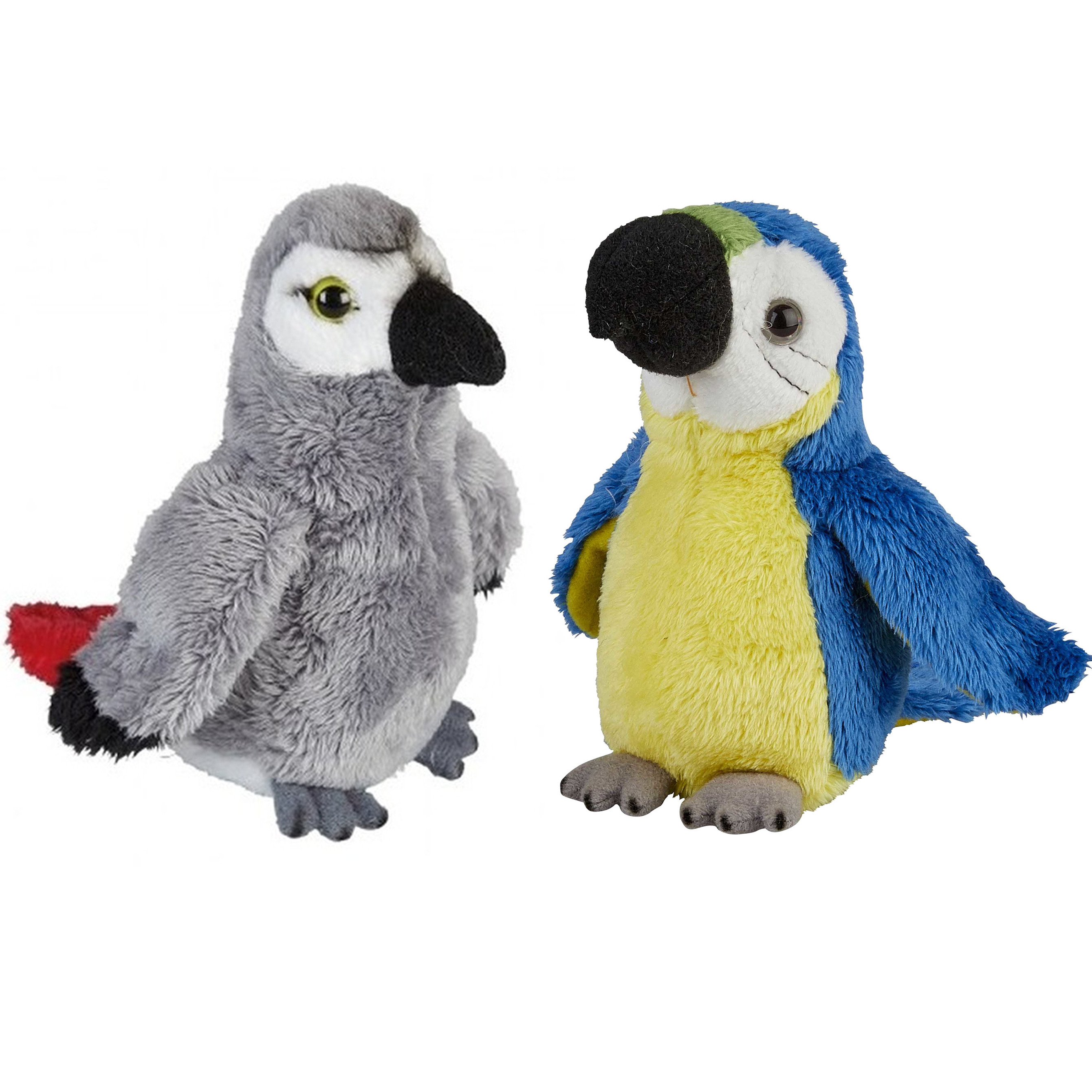 Papegaaien serie pluche knuffels 2x stuks -Blauwe en Grijze van 15 cm -