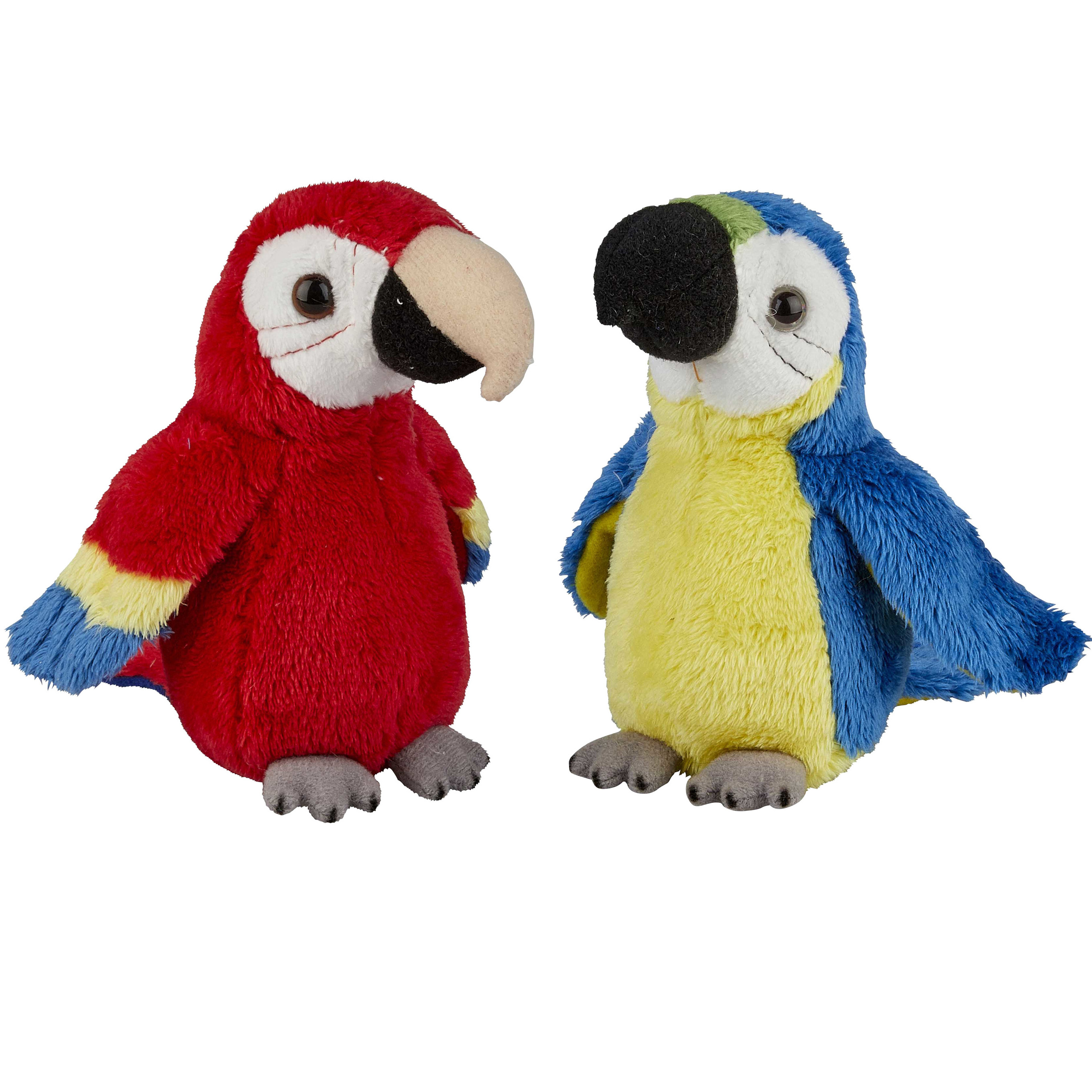 Papegaaien serie pluche knuffels 2x stuks -Blauwe en Rode van 15 cm -