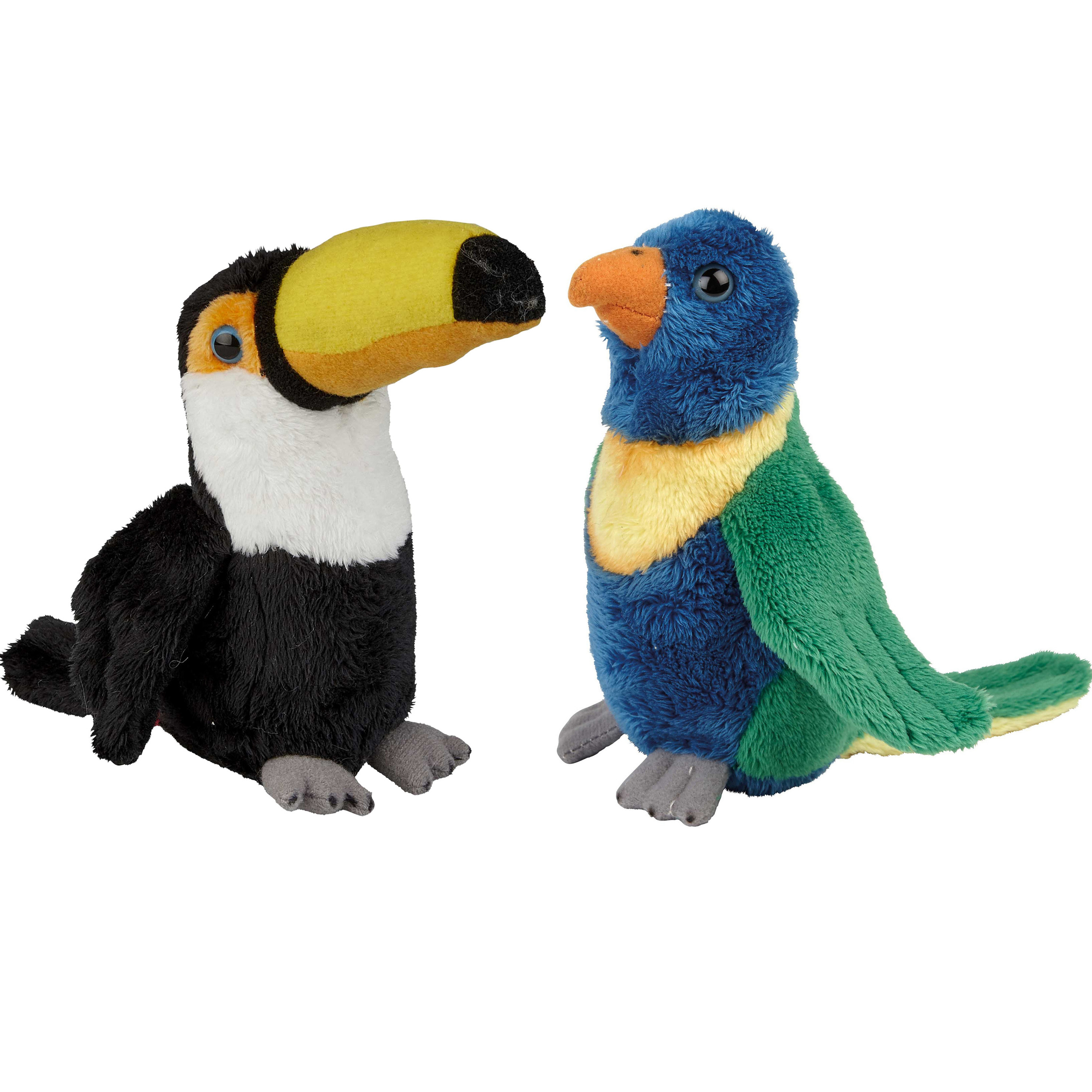 Tropische vogels pluche knuffels 2x stuks - Lori Parkiet en Toekan van 15 cm -
