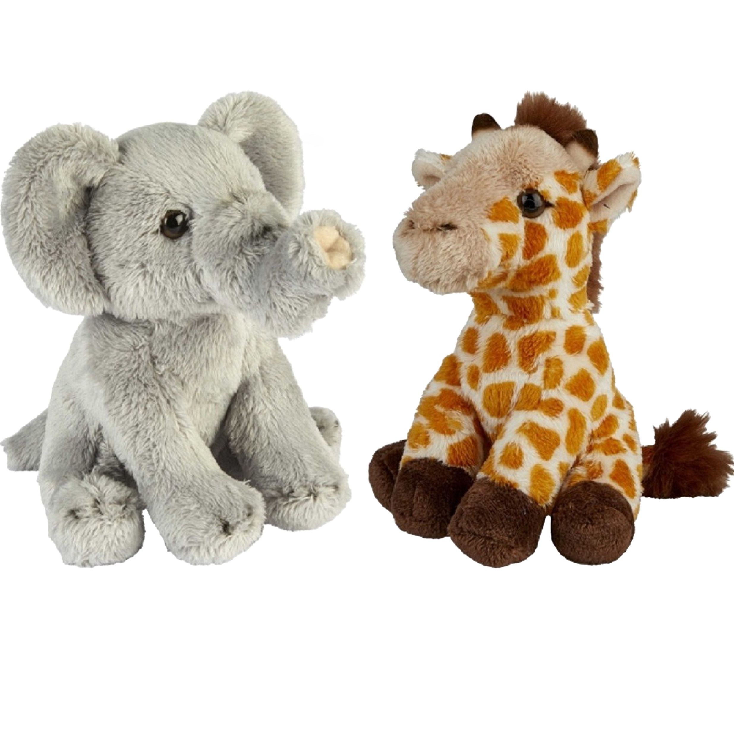 Safari dieren serie pluche knuffels 2x stuks - Olifant en Giraffe van 15 cm -