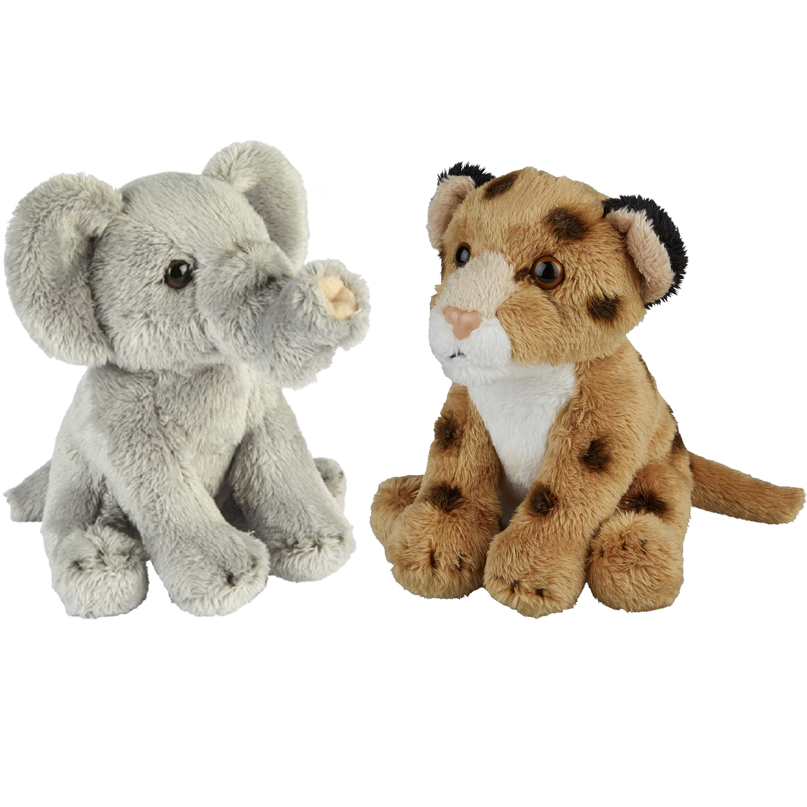 Safari dieren serie pluche knuffels 2x stuks - Olifant en Luipaard van 15 cm -