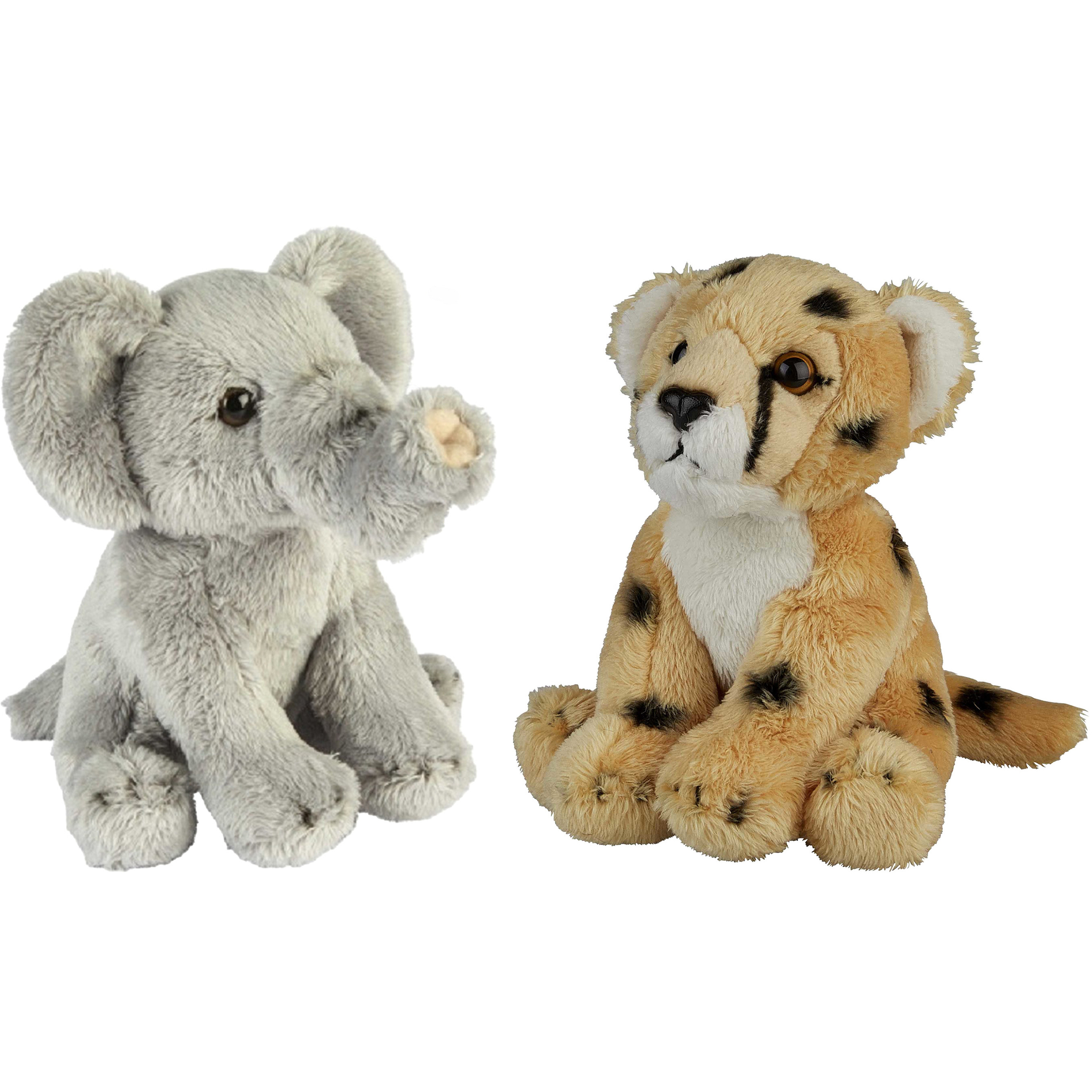 Safari dieren serie pluche knuffels 2x stuks - Olifant en Cheetah van 15 cm -