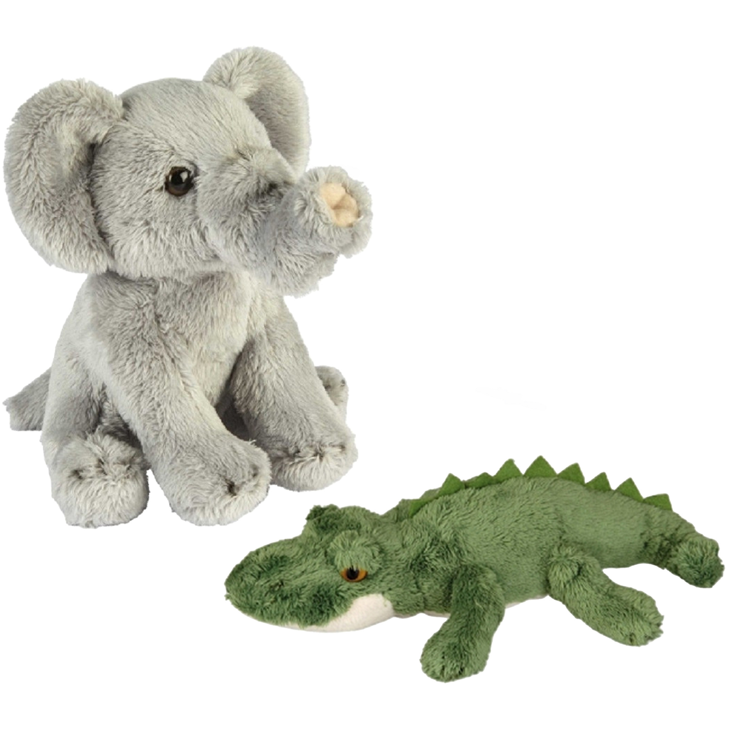 Safari dieren serie pluche knuffels 2x stuks - Olifant en Krokodil van 15 cm -