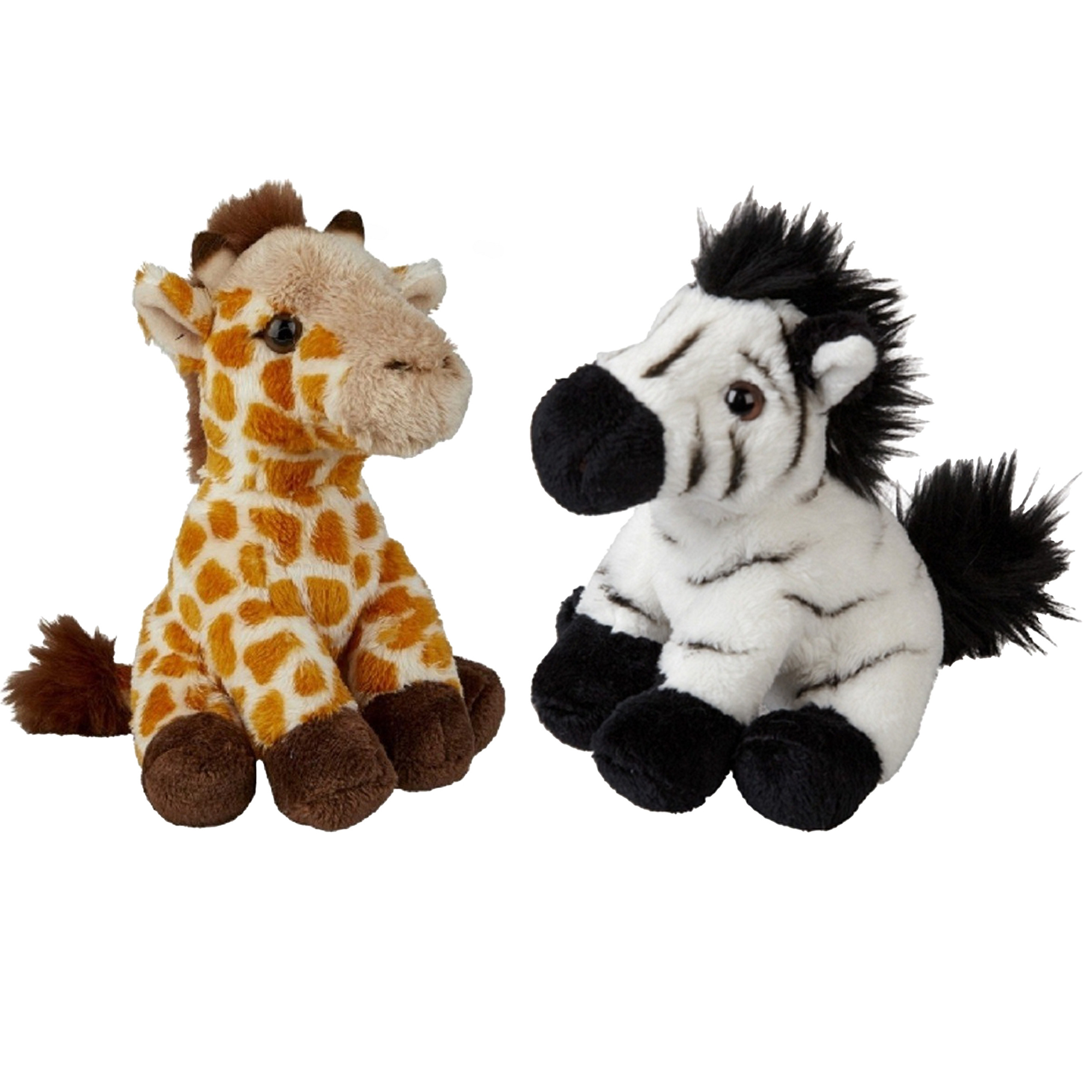 Safari dieren serie pluche knuffels 2x stuks - Zebra en Giraffe van 15 cm -