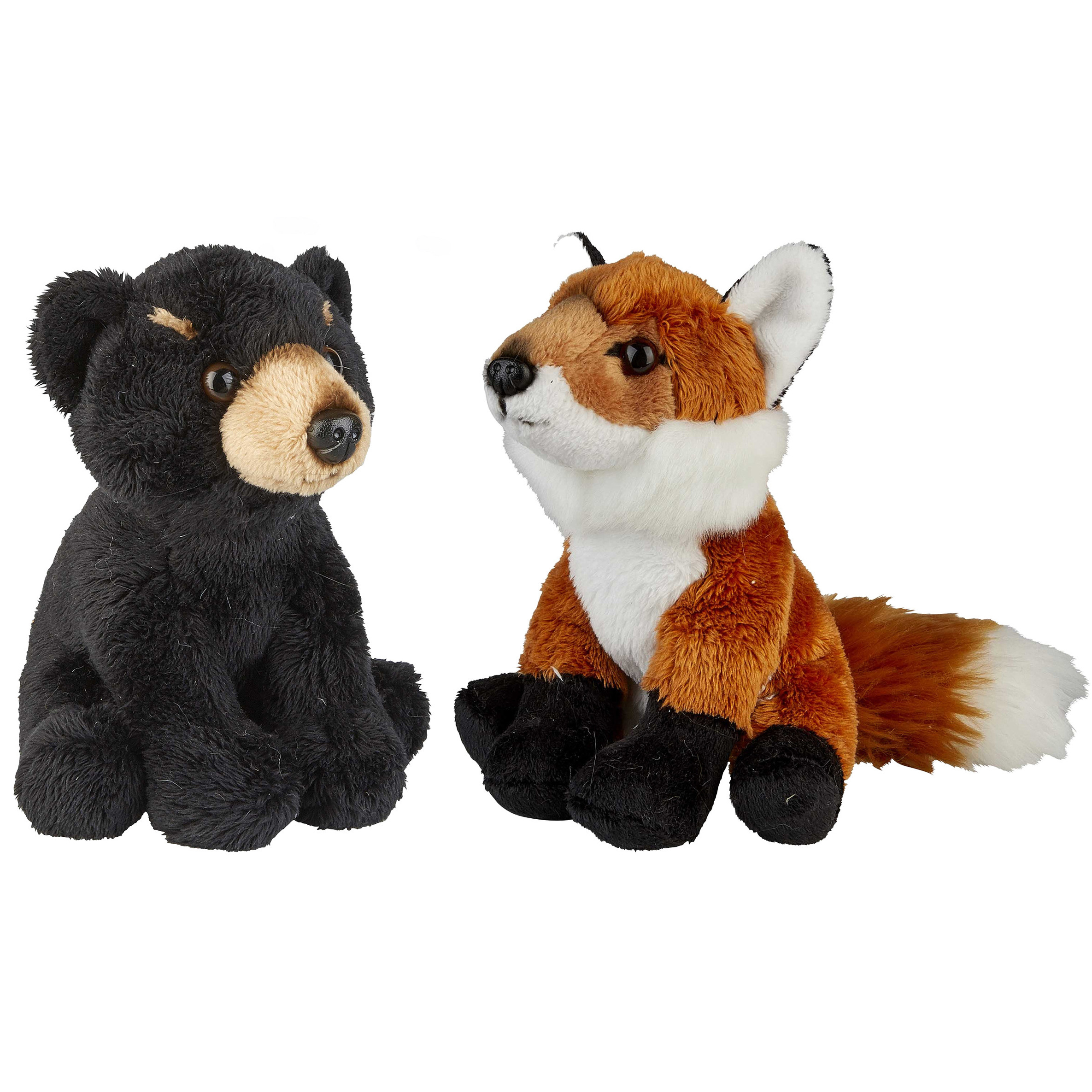 Bosdieren zachte pluche knuffels 2x stuks - Vos en Zwarte Beer van 15 cm -