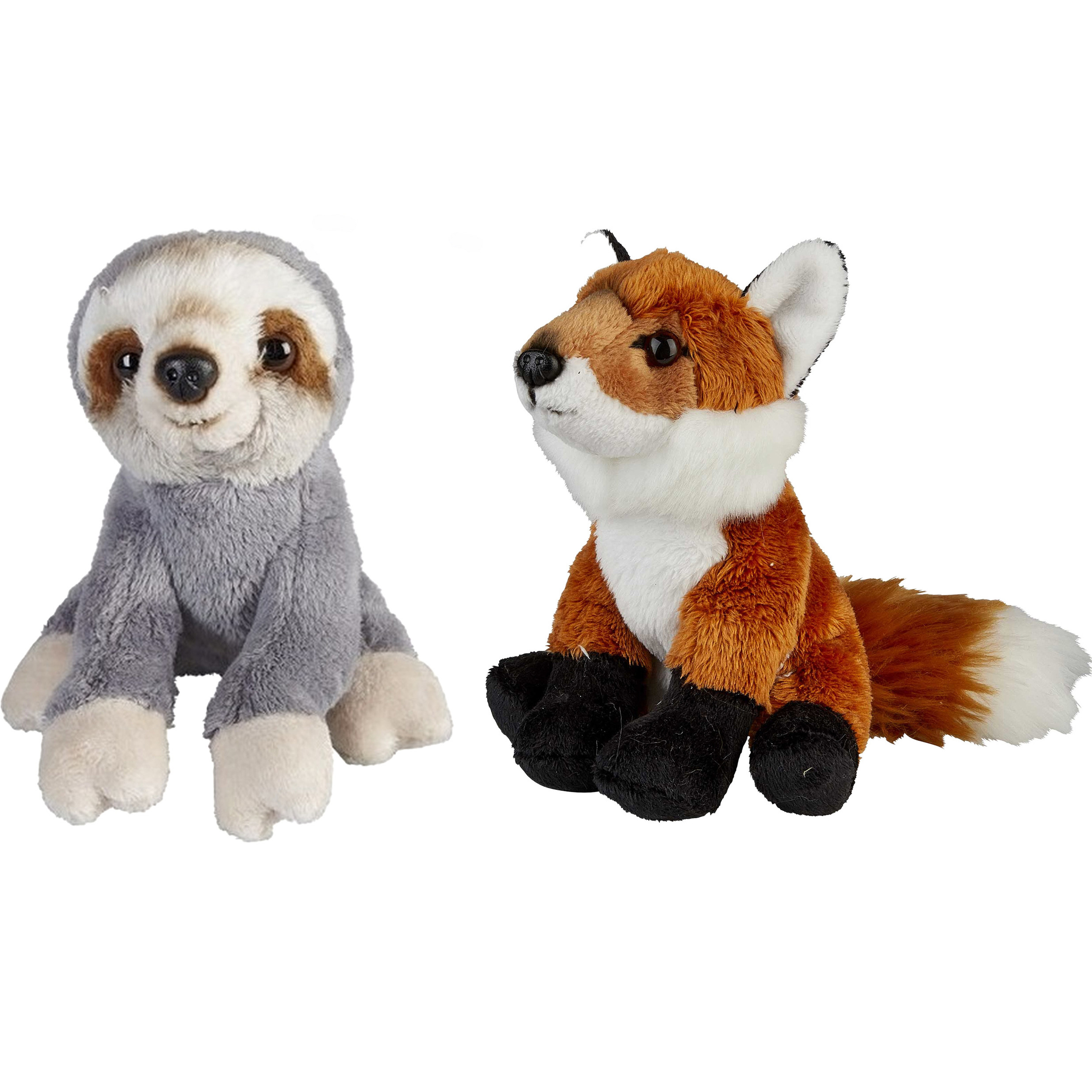 Bosdieren zachte pluche knuffels 2x stuks - Vos en Luiaard van 15 cm -