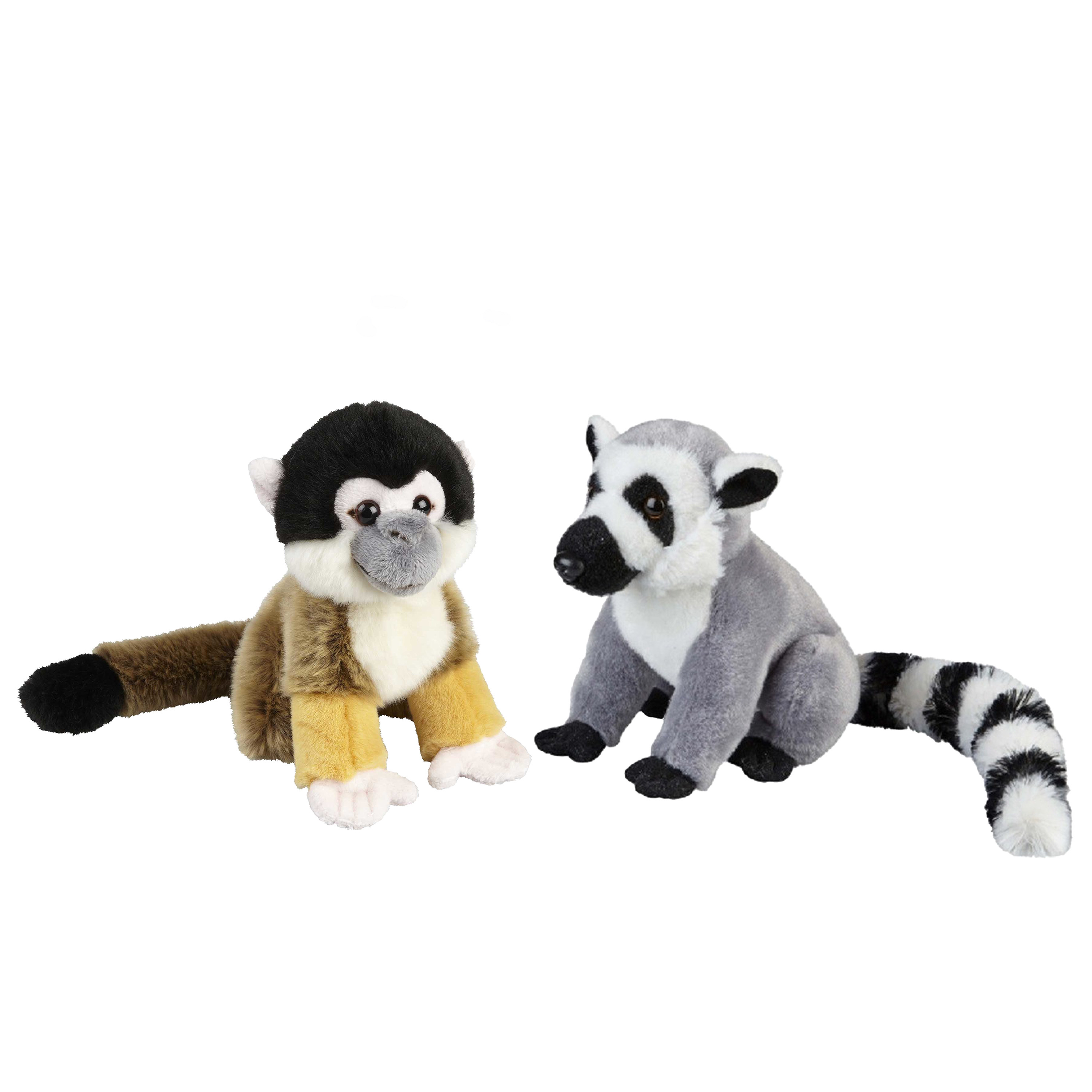 Apen serie zachte pluche knuffels 2x stuks - Ringstaart Maki en Squirrel Aapje van 18 cm -