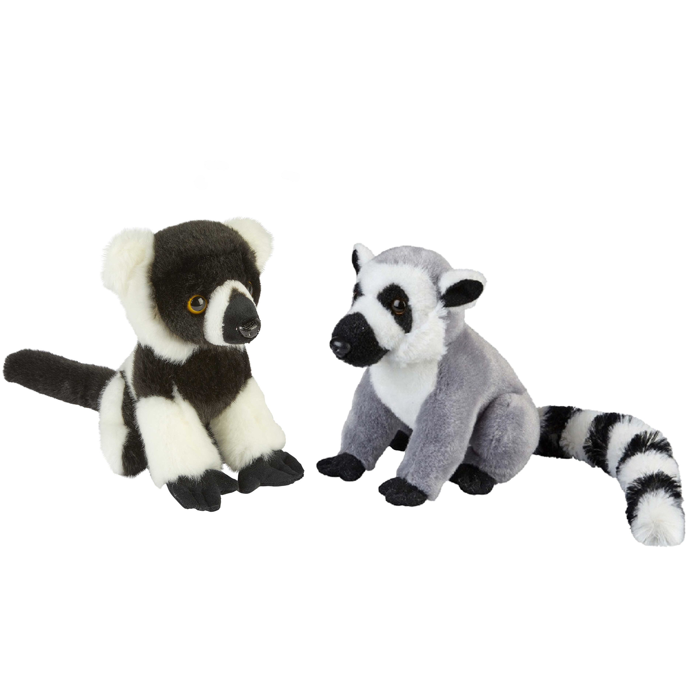 Apen serie zachte pluche knuffels 2x stuks - Ringstaart Maki en Lemur Aapje van 18 cm -