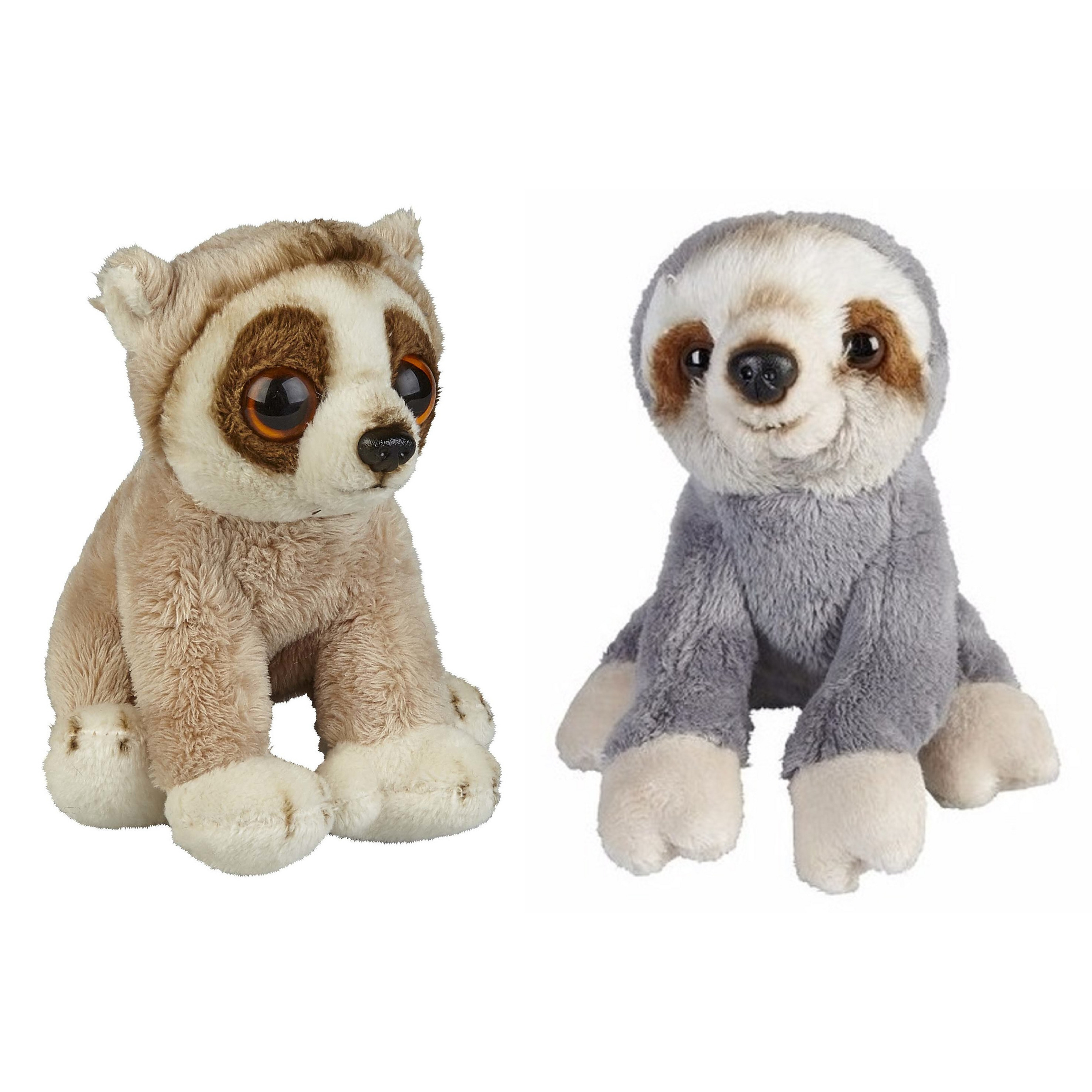 Bosdieren zachte pluche knuffels 2x stuks - Grootoog Lorie aapje en Luiaard van 15 cm -