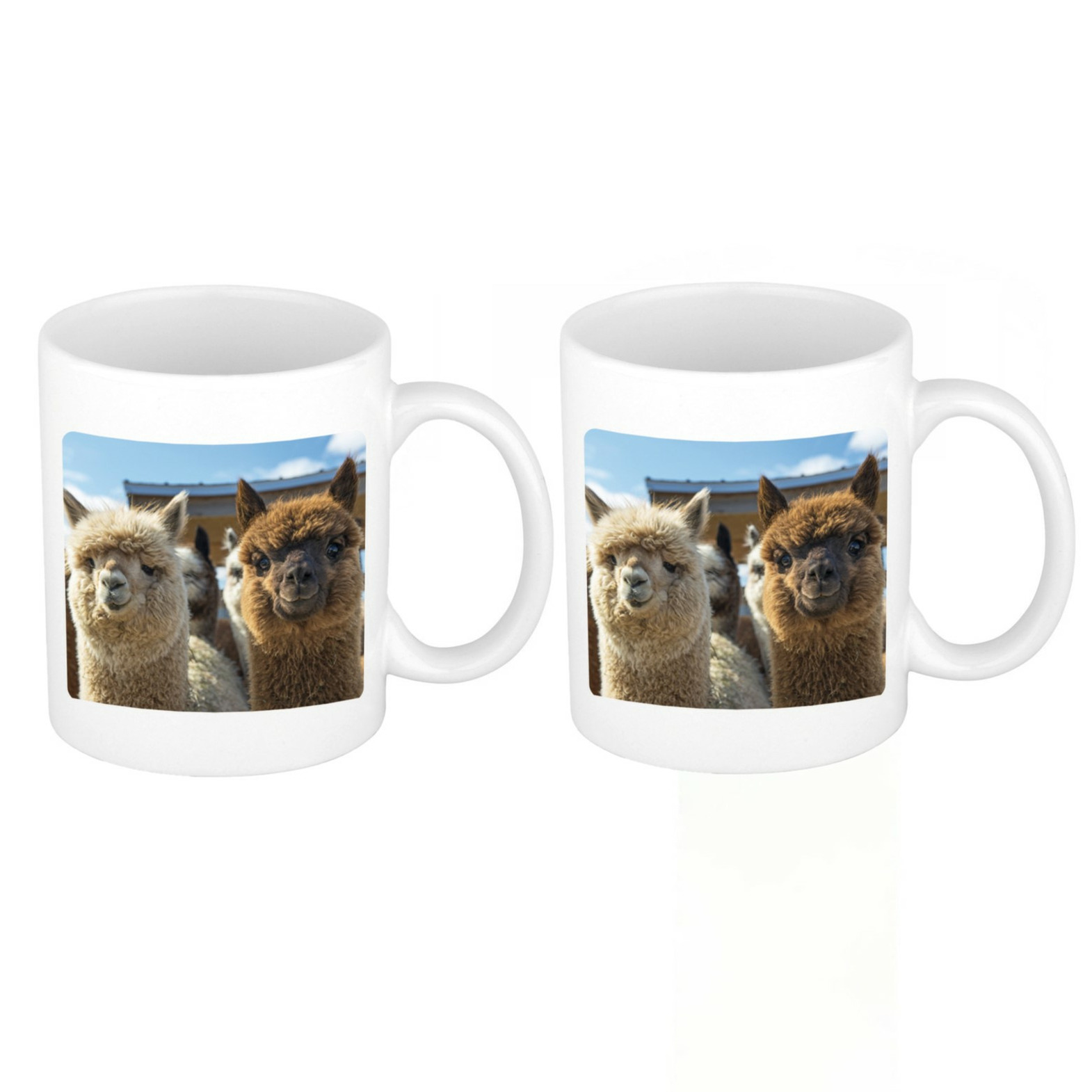 Bellatio decorations 2x stuks dieren foto mok alpaca - alpacas beker wit 300 ml -