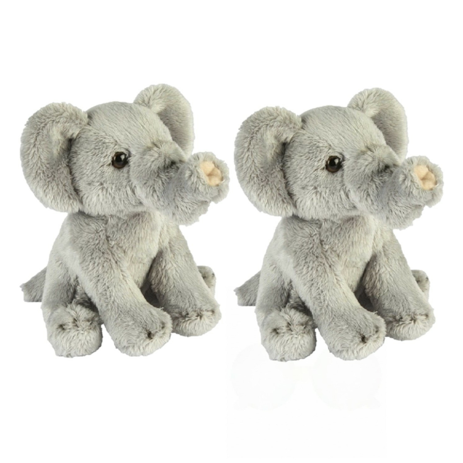 Set van 2x stuks pluche grijze olifant knuffel 15 cm speelgoed -