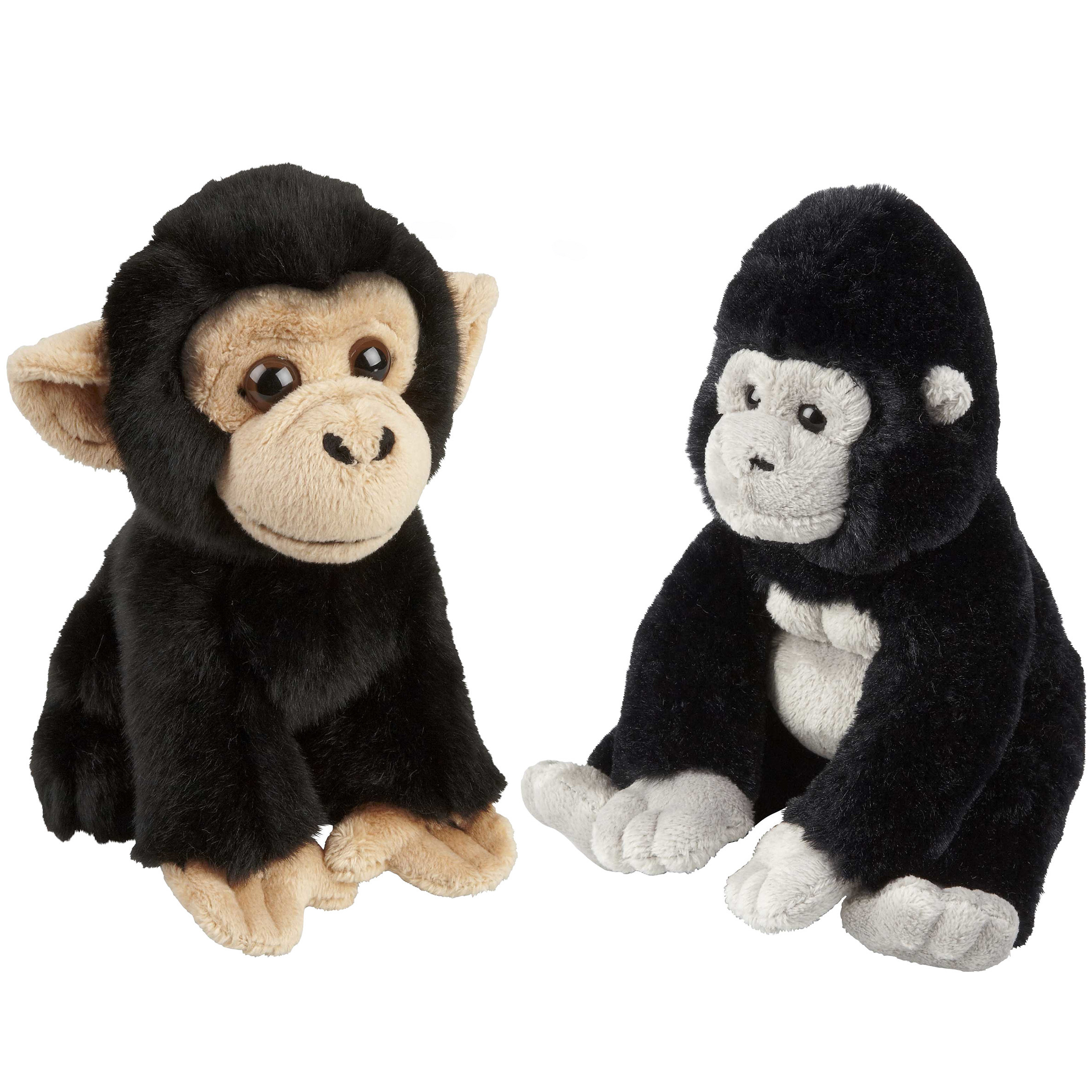 Apen serie zachte pluche knuffels 2x stuks - Gorilla en Chimpansee aap van 18 cm -