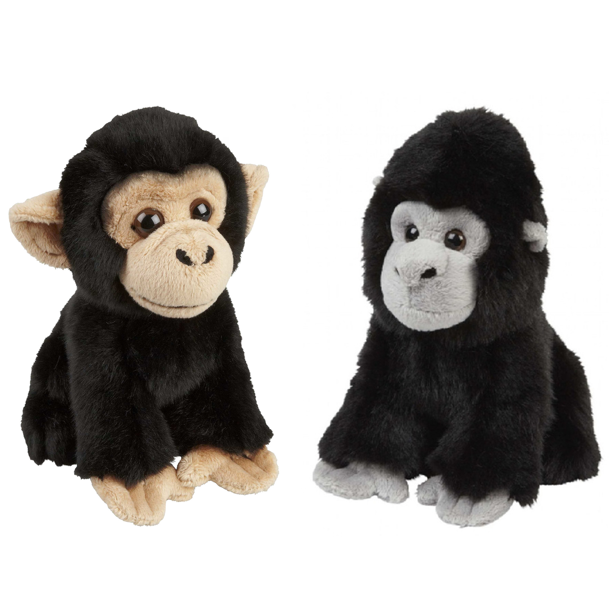 Apen serie zachte pluche knuffels 2x stuks - Gorilla en Chimpansee aap van 18 cm -