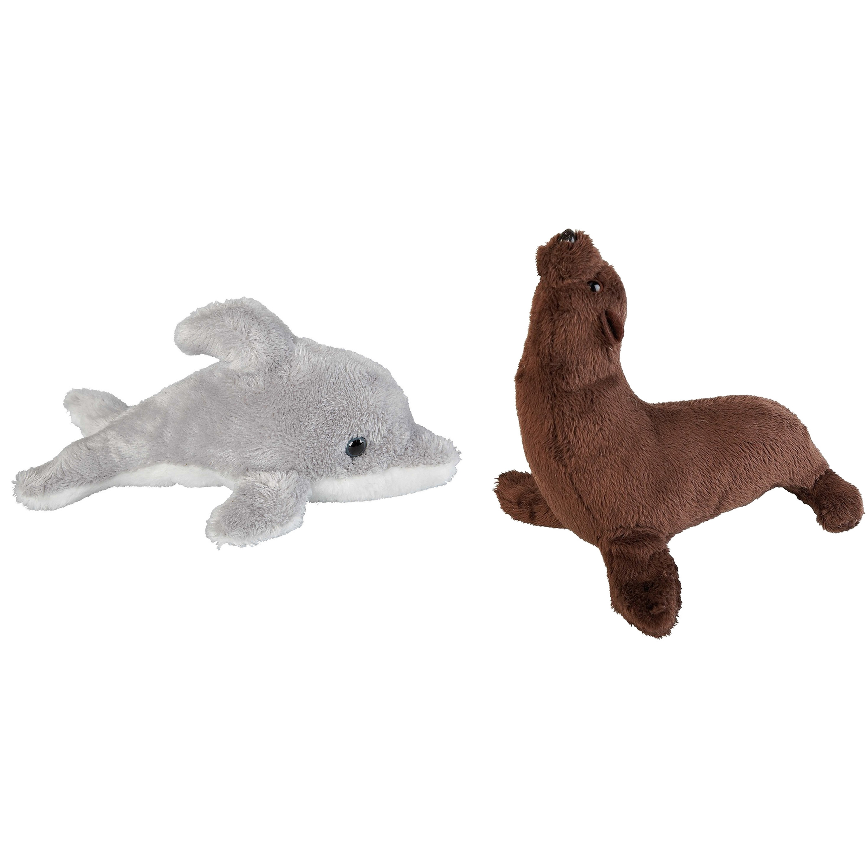 Zeedieren serie zachte pluche knuffels 2x stuks - Dolfijn en Zeeleeuw van 15 cm -