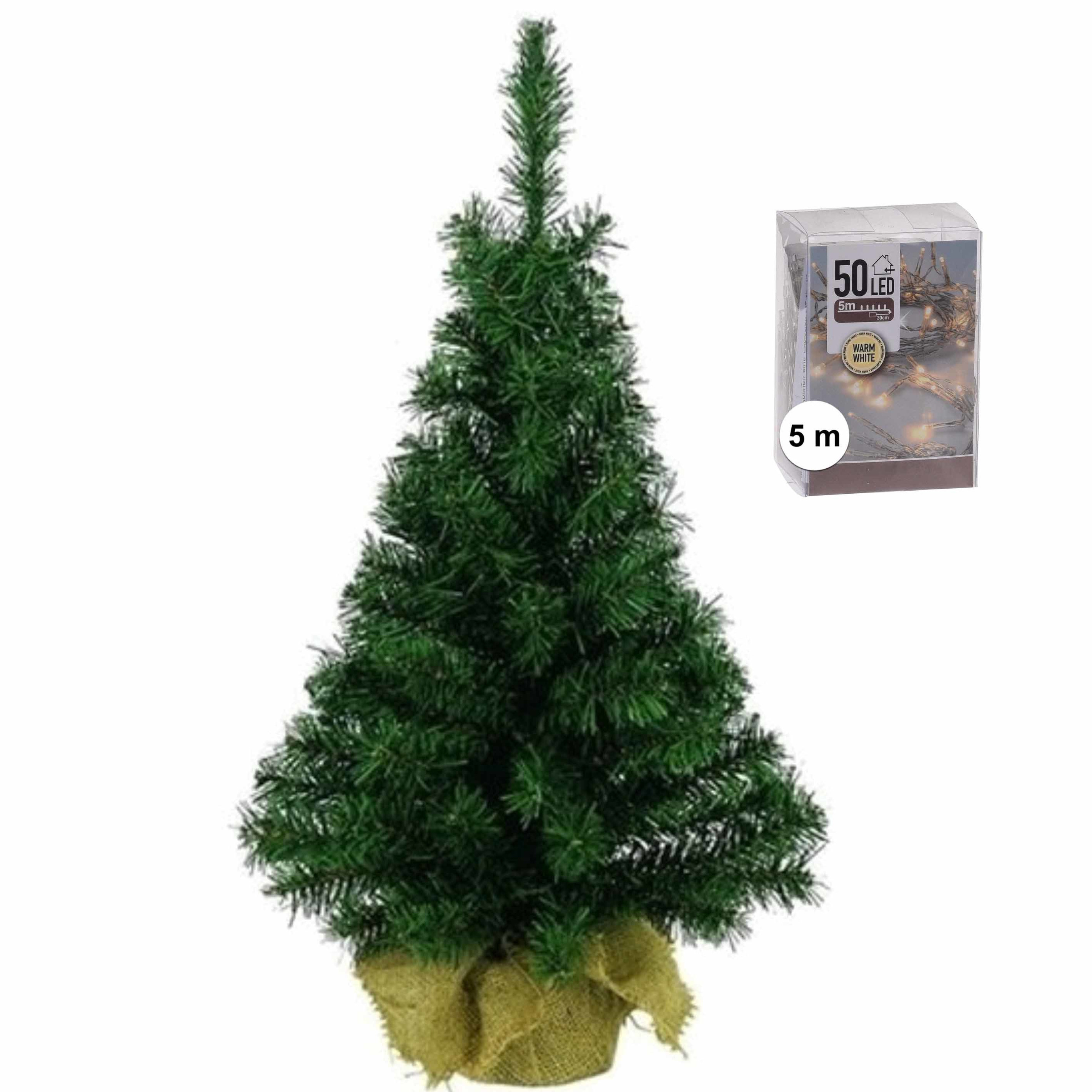 Kleine kerstboom groen 45 cm inclusief warm witte kerstverlichting -