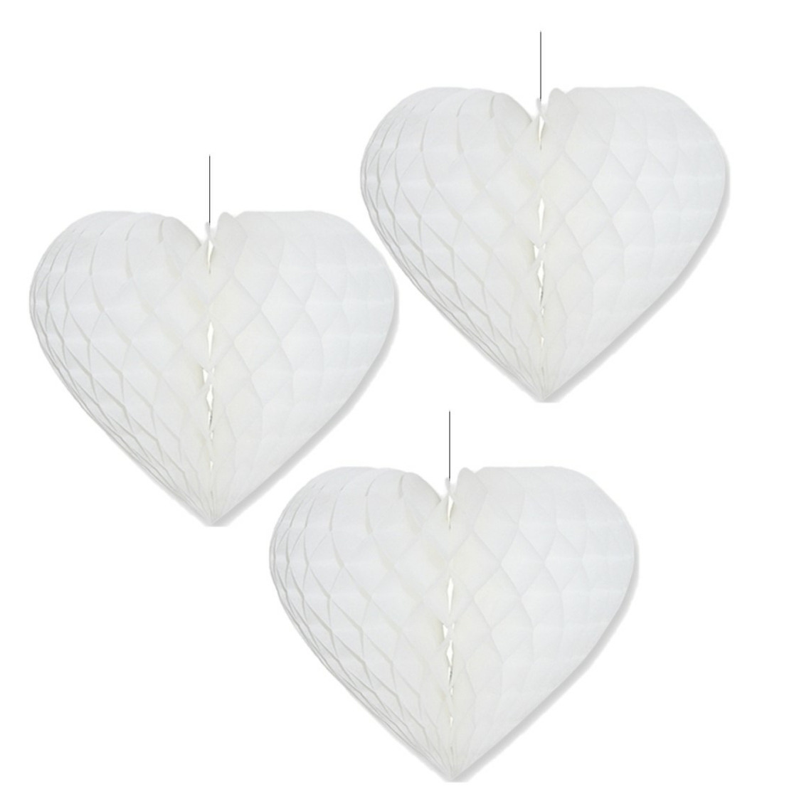 Set van 3x stuks wit hang decoratie hartje 15 cm versiering bruiloft -