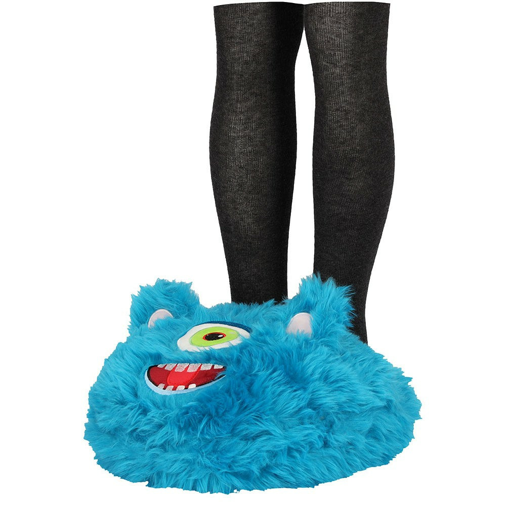Grote voetenwarmer slof - monster - blauw - one size - 30 x 27 cm - polyester One size -