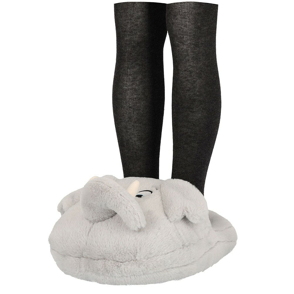 Grote voetenwarmer slof - olifant - grijs - one size - 30 x 27 cm - polyester One size -