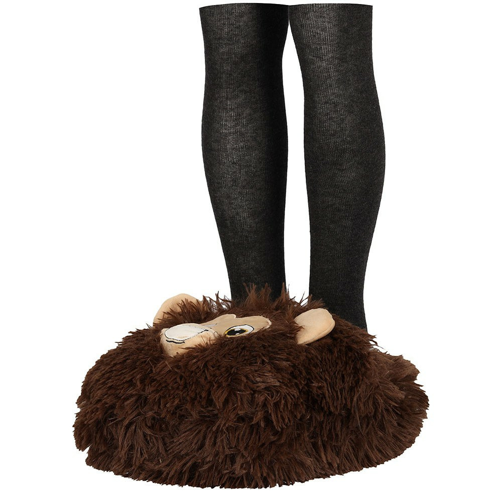 Grote voetenwarmer slof - aap - bruin - one size - 30 x 27 cm - polyester One size -