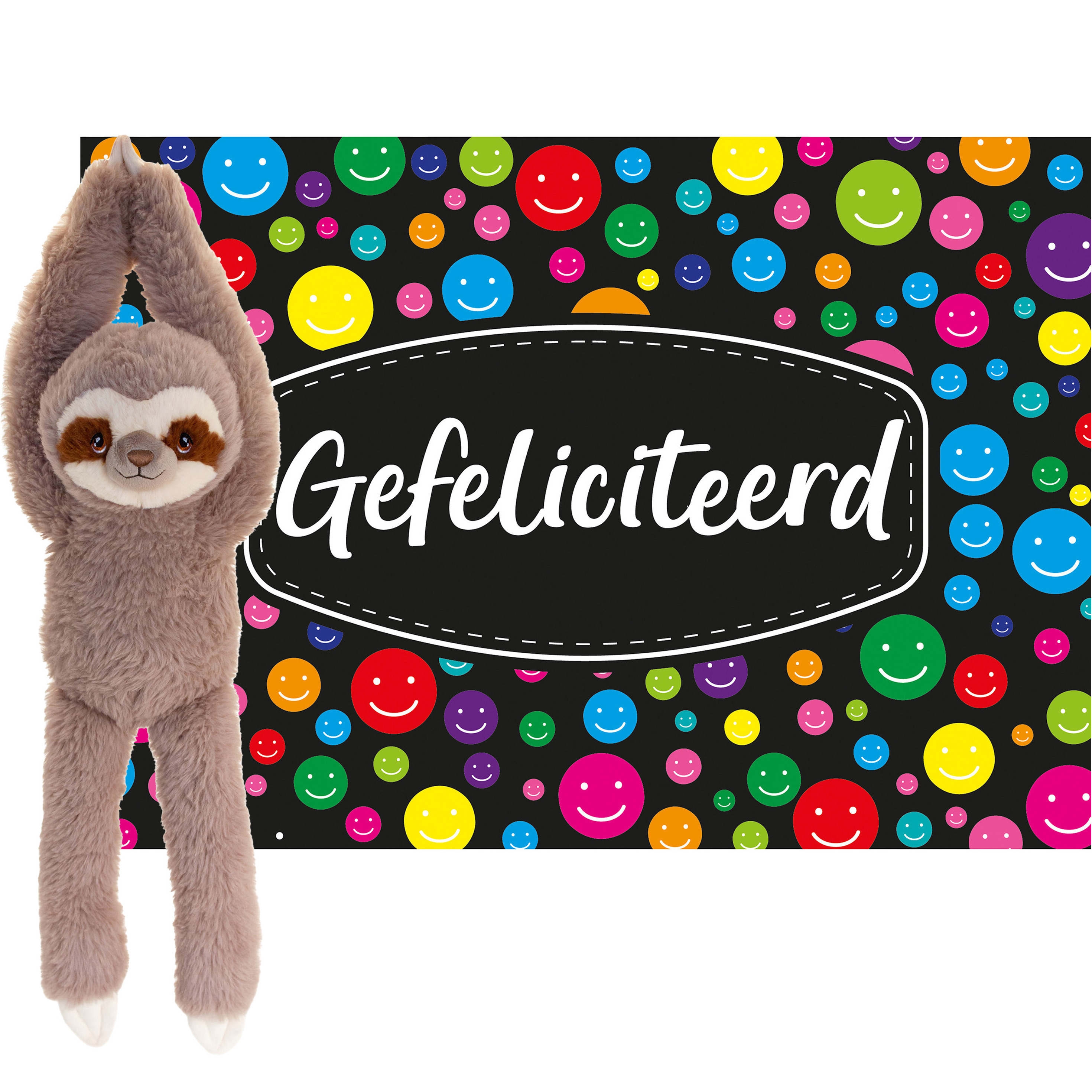 Keel toys - Cadeaukaart Gefeliciteerd met knuffeldier luiaard 50 cm -