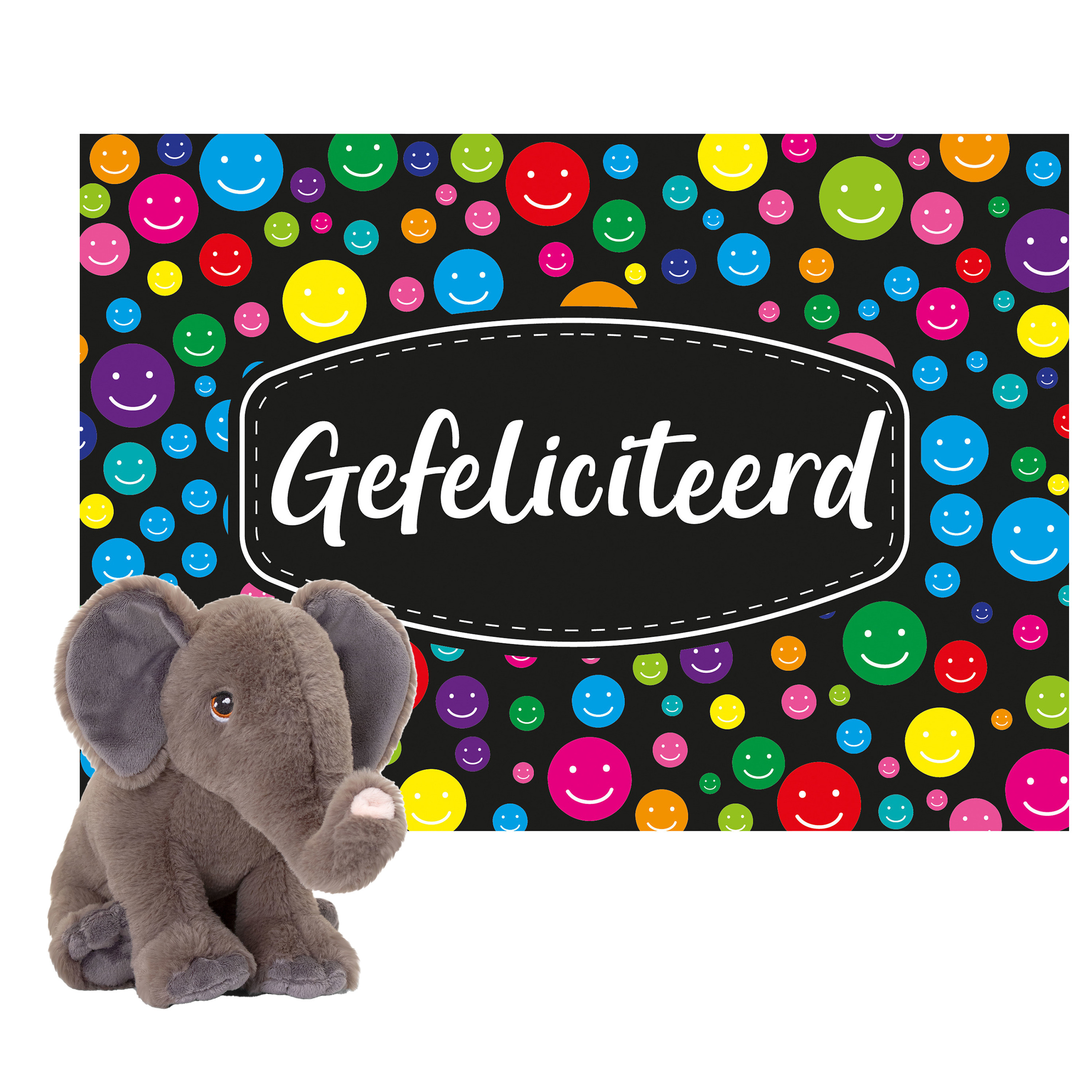 Keel toys - Cadeaukaart Gefeliciteerd met knuffeldier olifant 18 cm -
