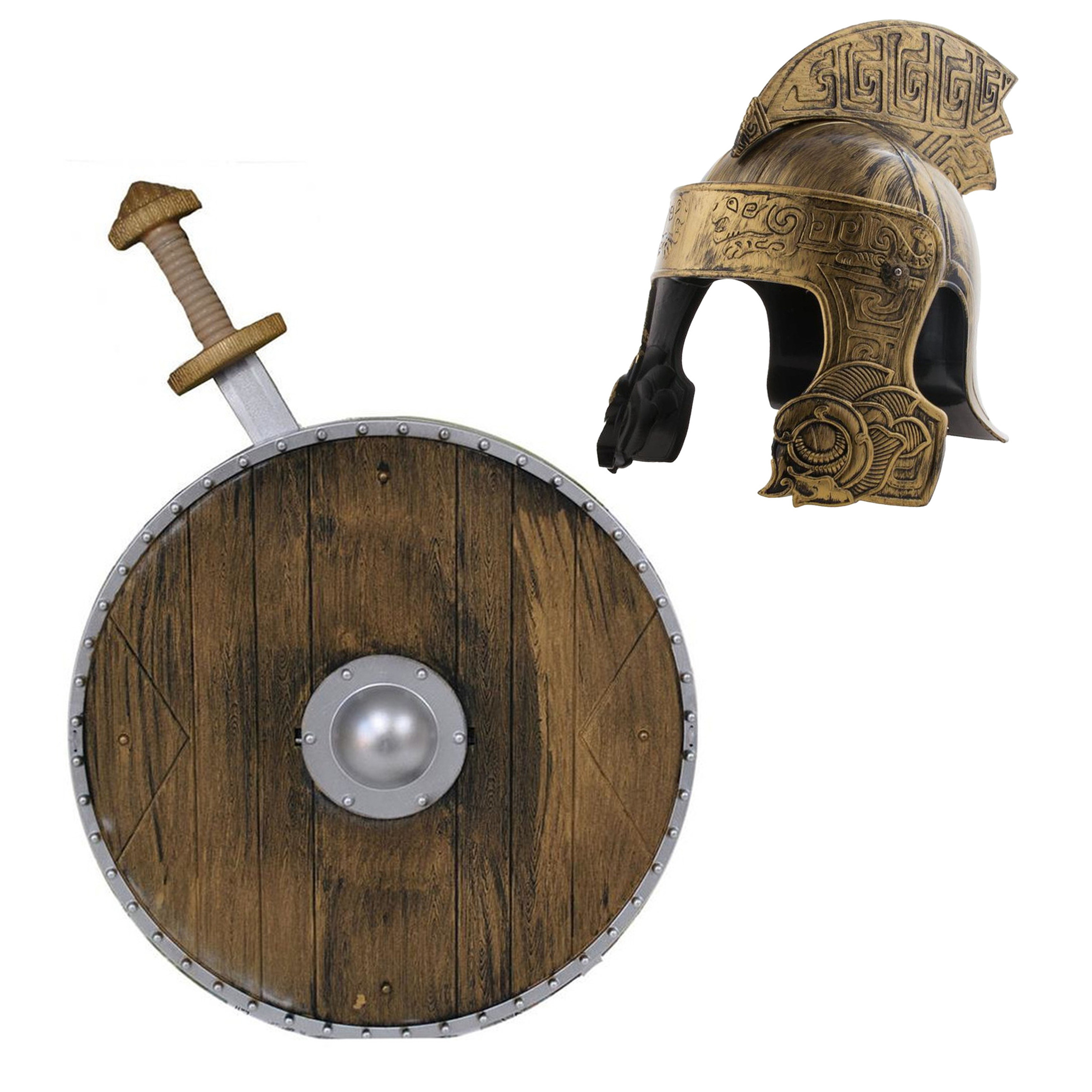 Ridder helm brons met set ridder speelgoed wapens -