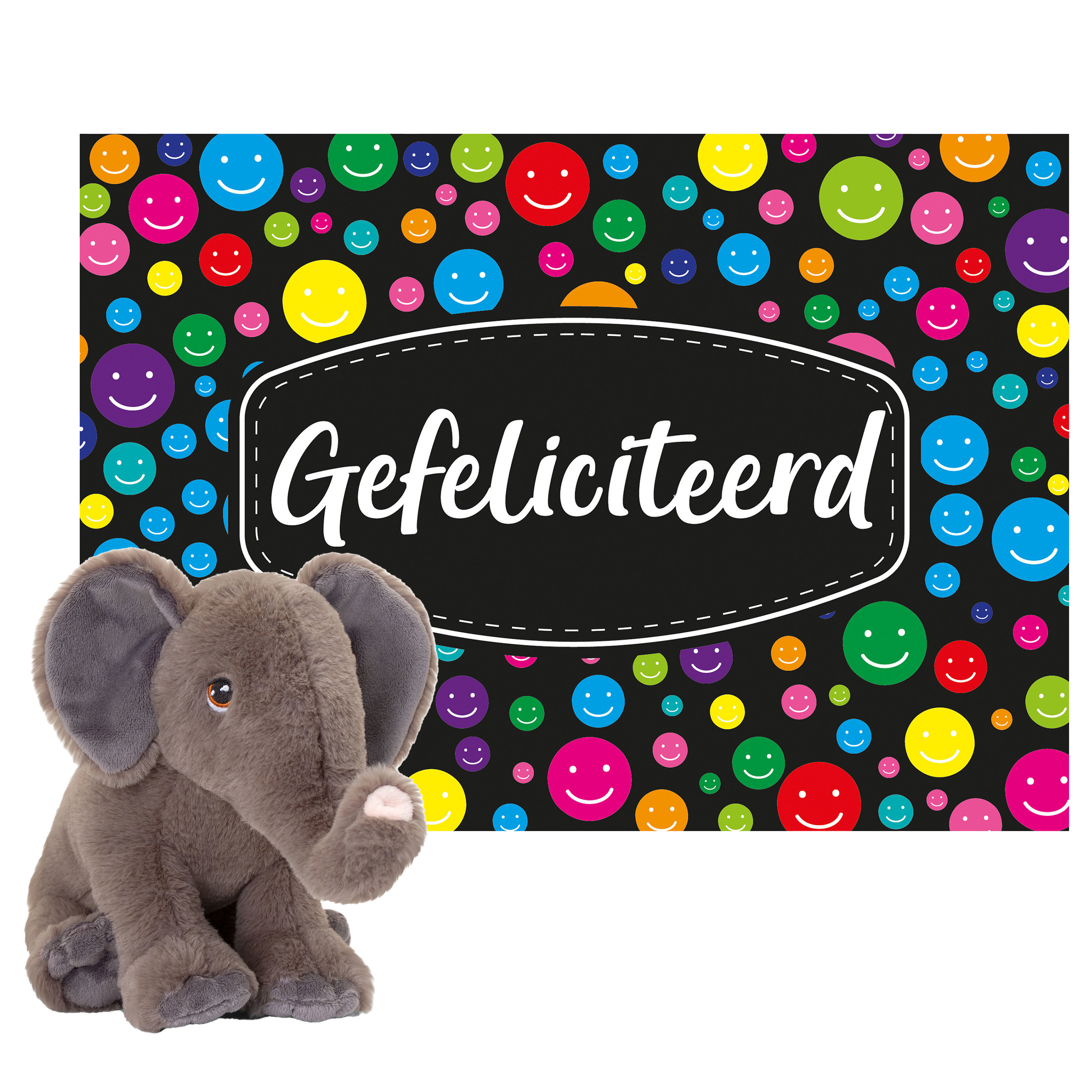 Keel toys - Cadeaukaart Gefeliciteerd met knuffeldier olifant 25 cm -