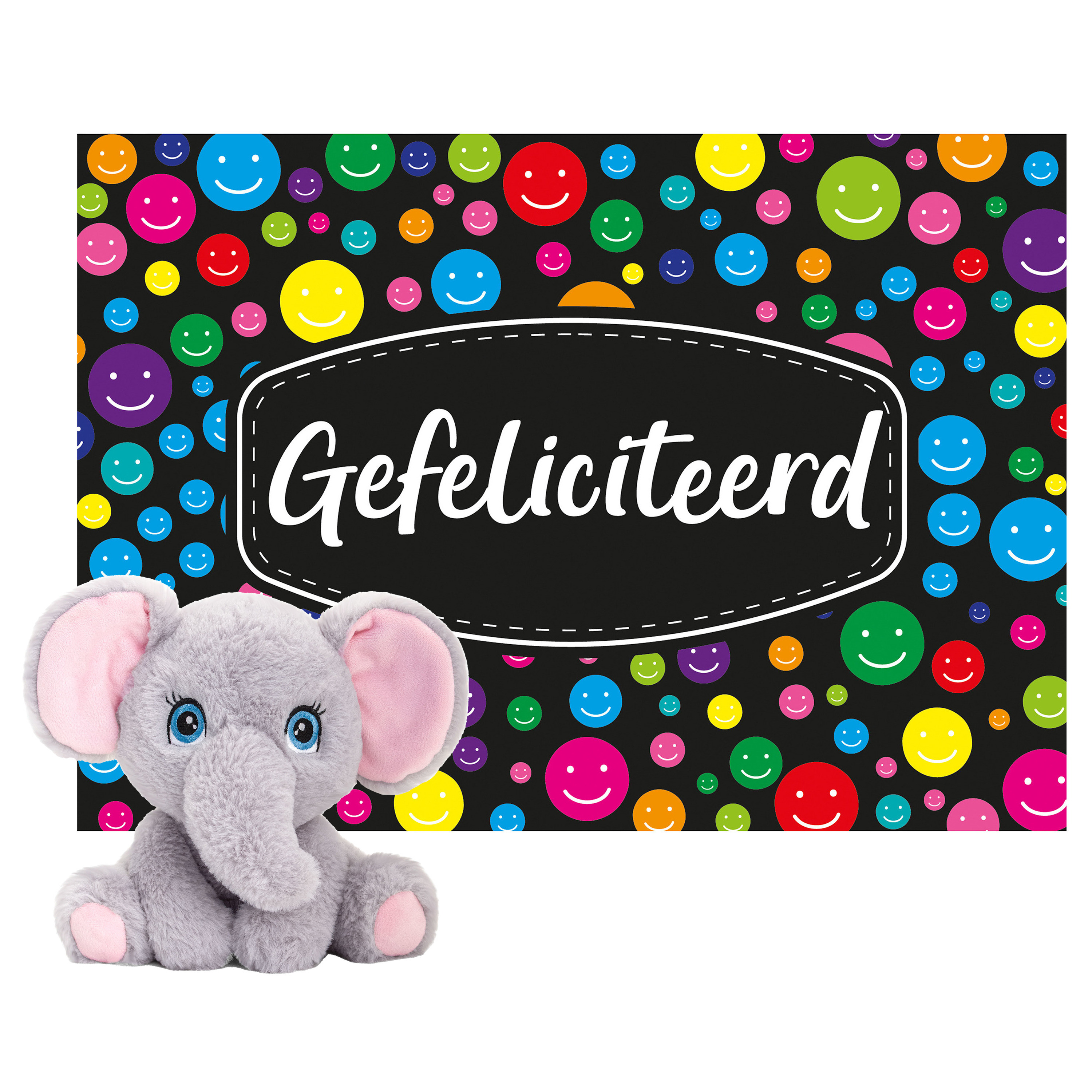Keel toys - Cadeaukaart Gefeliciteerd met knuffeldier olifant 18 cm -