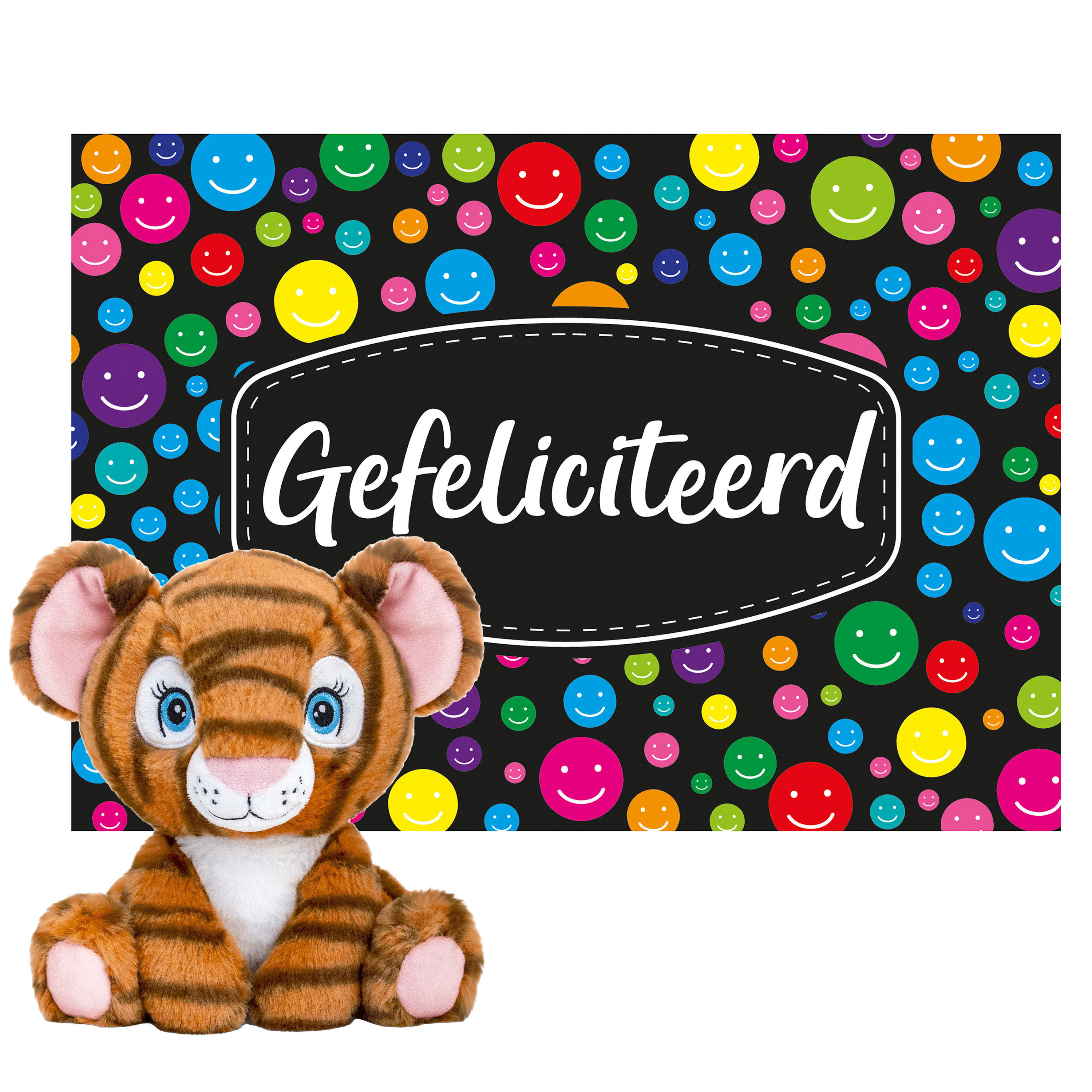 Keel toys - Cadeaukaart Gefeliciteerd met knuffeldier tijger 25 cm -