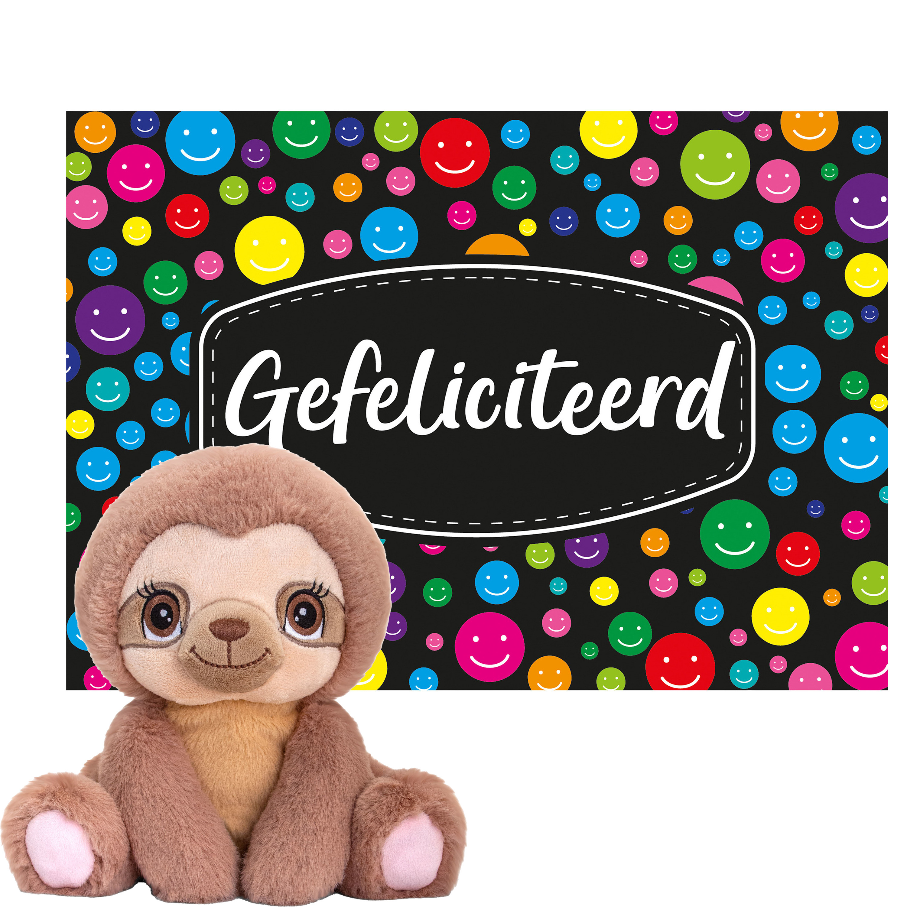 Keel toys - Cadeaukaart Gefeliciteerd met knuffeldier luiaard 25 cm -