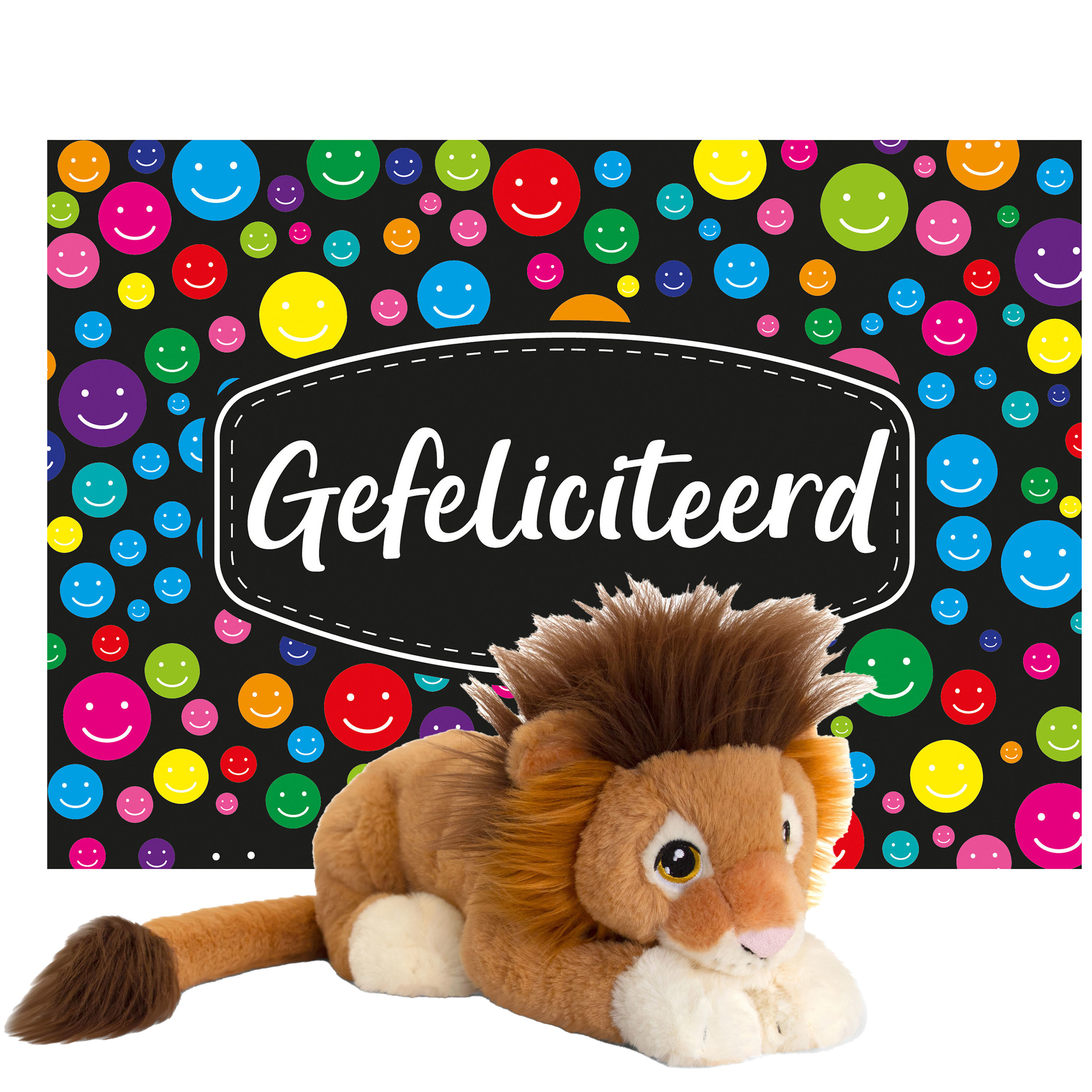 Keel toys - Cadeaukaart Gefeliciteerd met knuffeldier leeuw 25 cm -