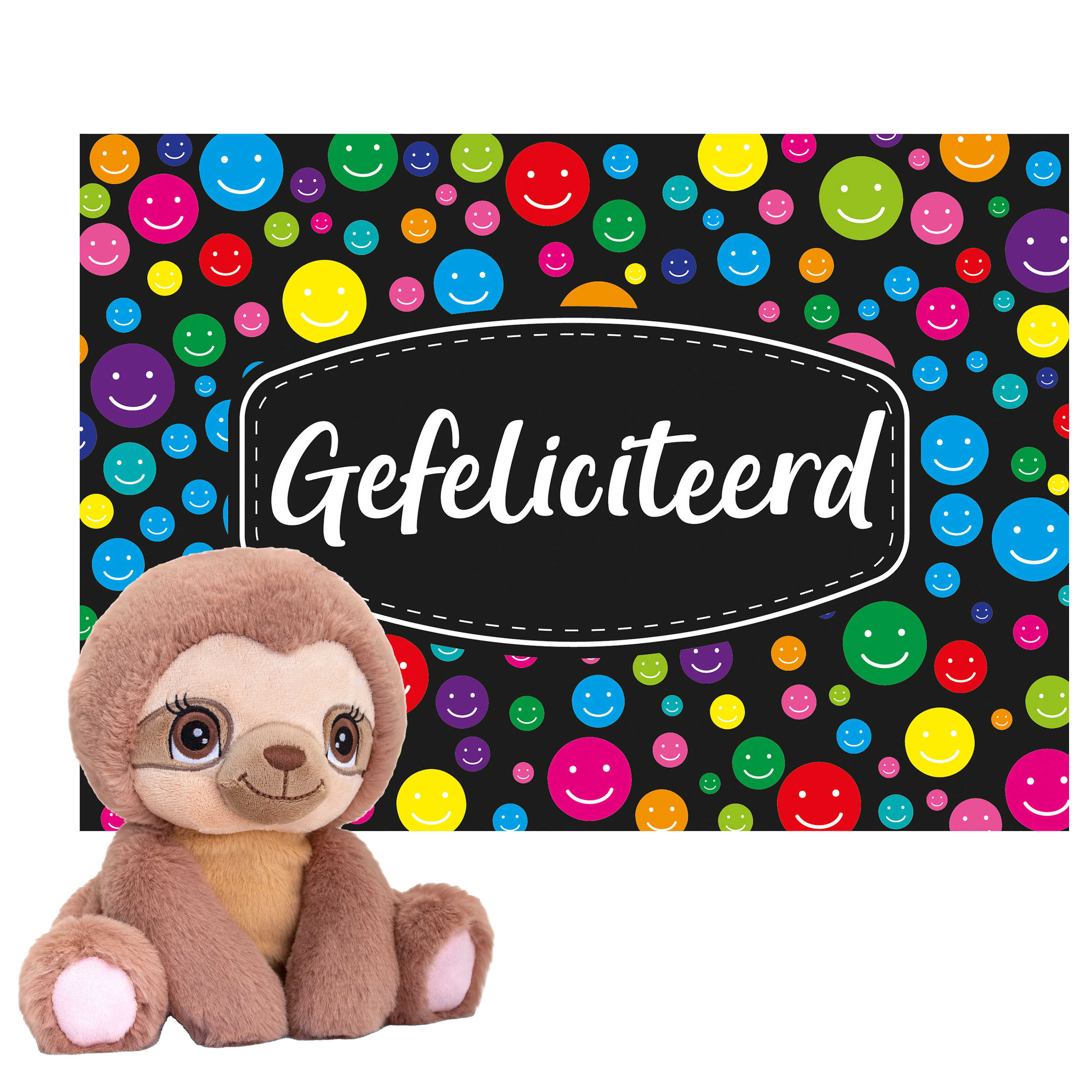 Keel toys - Cadeaukaart Gefeliciteerd met knuffeldier luiaard 16 cm -